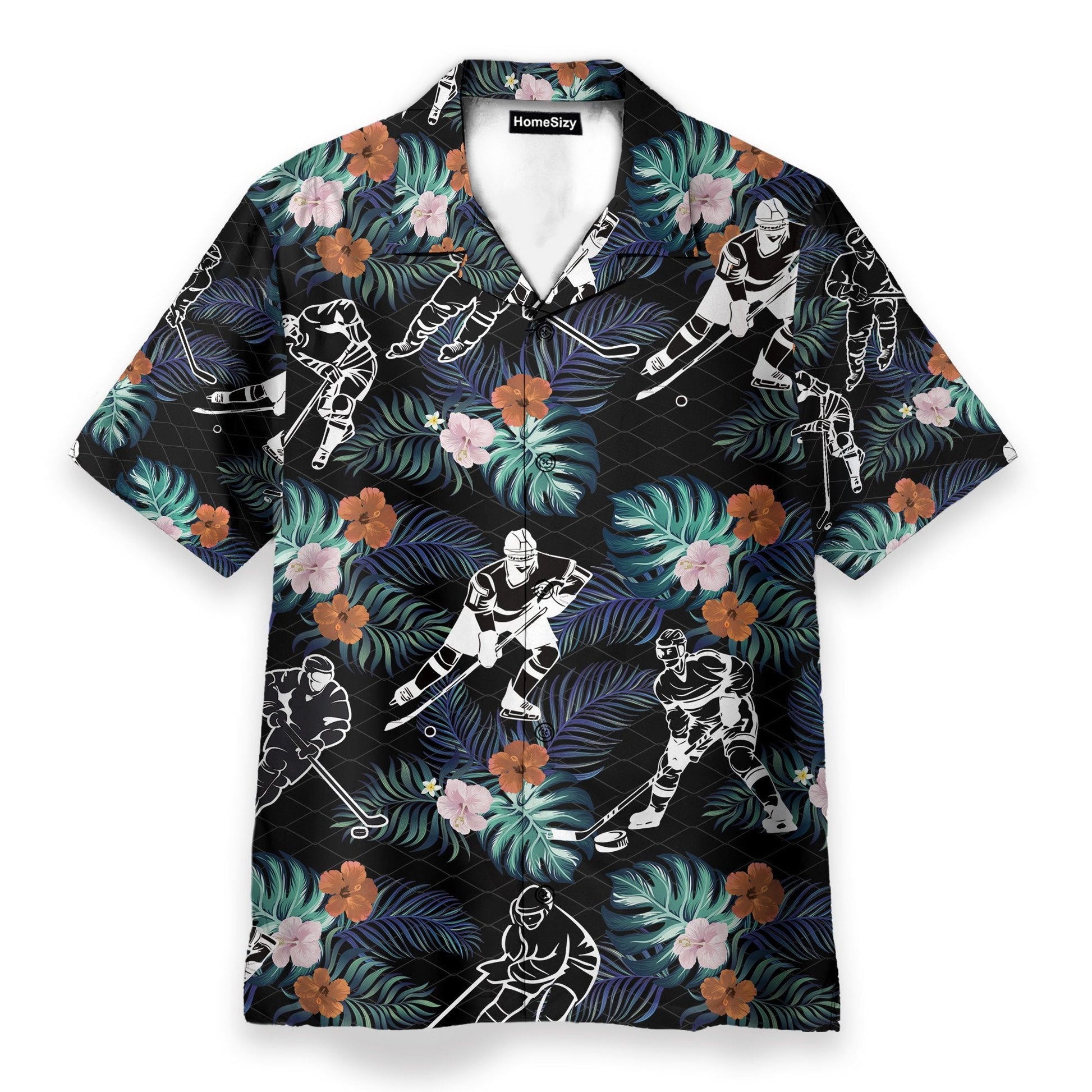 Hockey In Tropical Green Leaves - Hawaiian Shirt & Beach Shorts