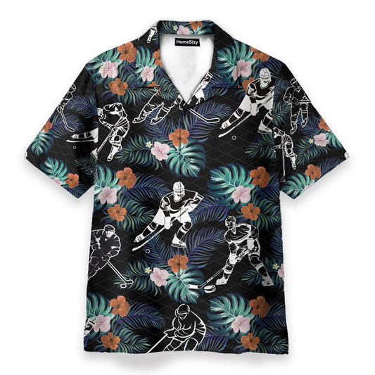 Hockey In Tropical Green Leaves - Hawaiian Shirt & Beach Shorts