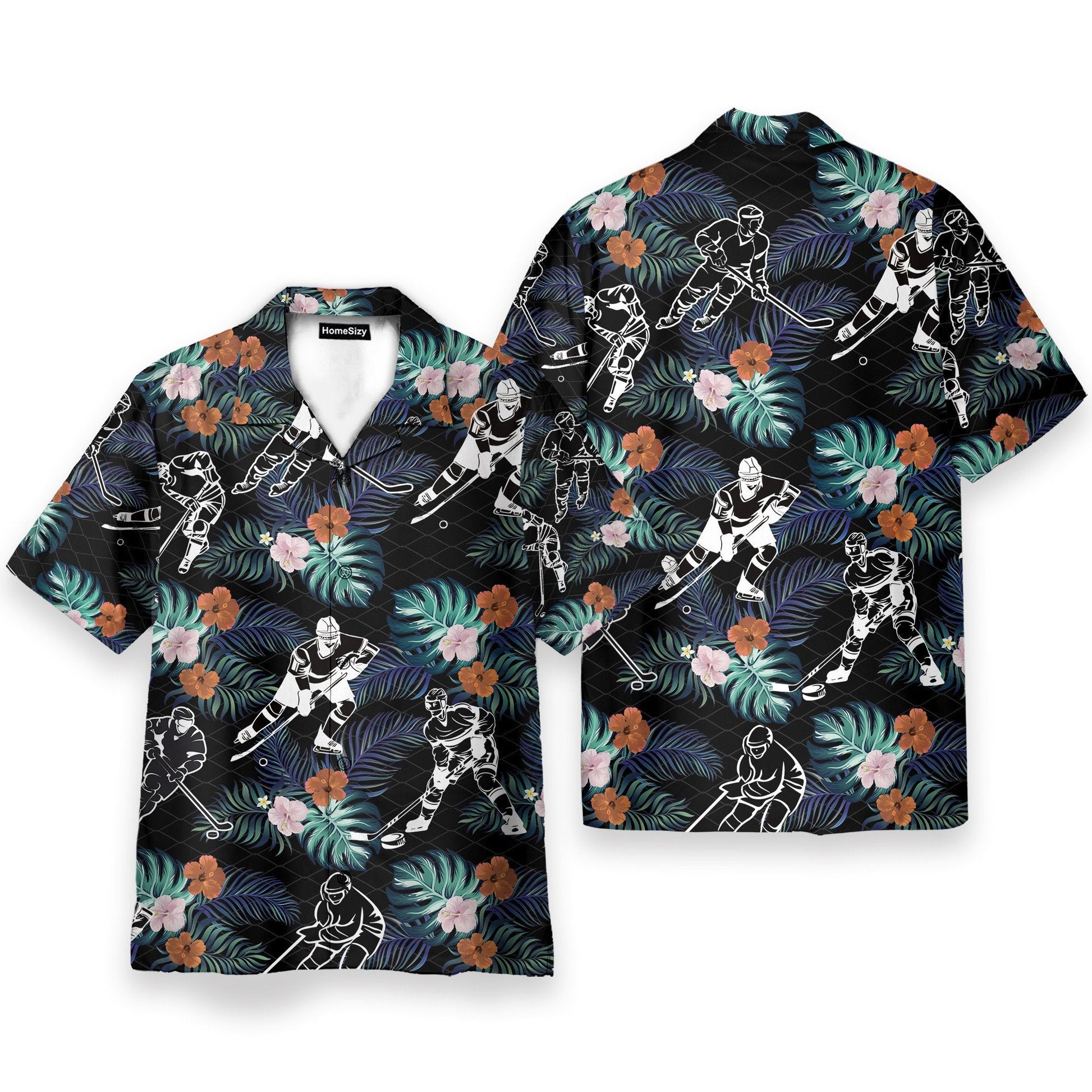 Hockey In Tropical Green Leaves - Hawaiian Shirt & Beach Shorts