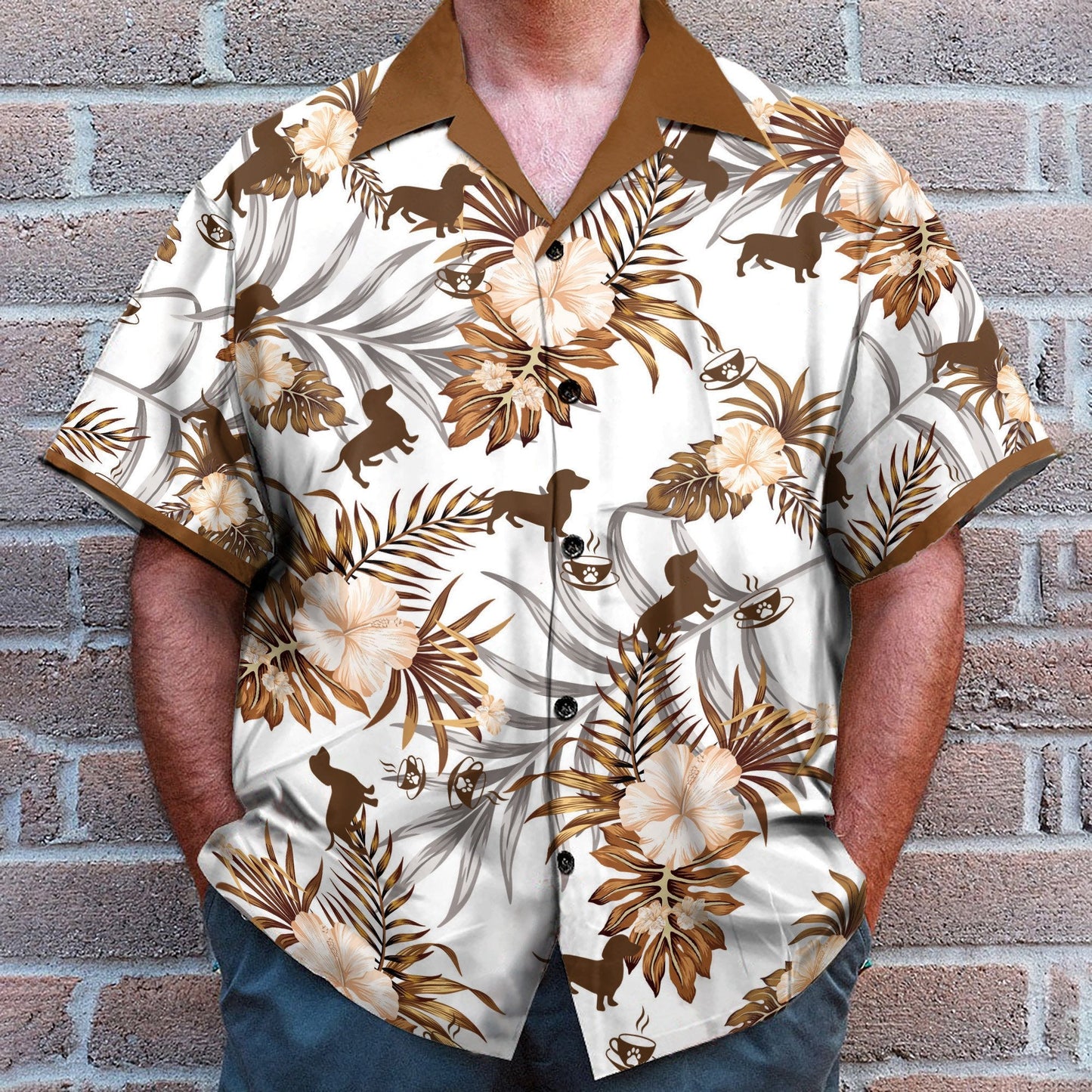 Love Dachshund Men's Button's Up Shirts - Hawaiian Shirt & Beach Shorts