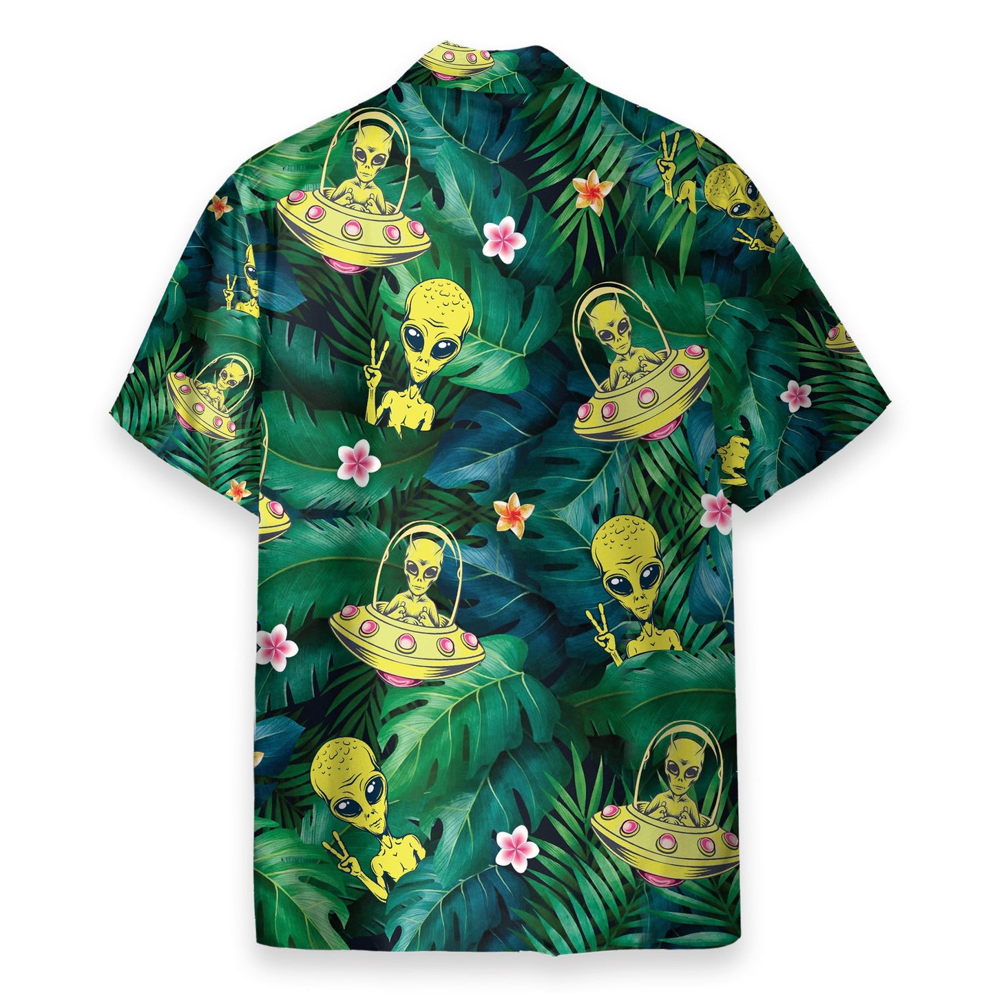 Hippie Alien UFO In Tropical Green Leaves - Hawaiian Shirt