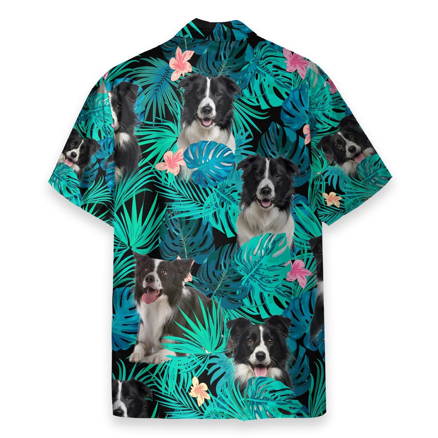 Border Collie In Tropical Green Leaves - Hawaiian Shirt