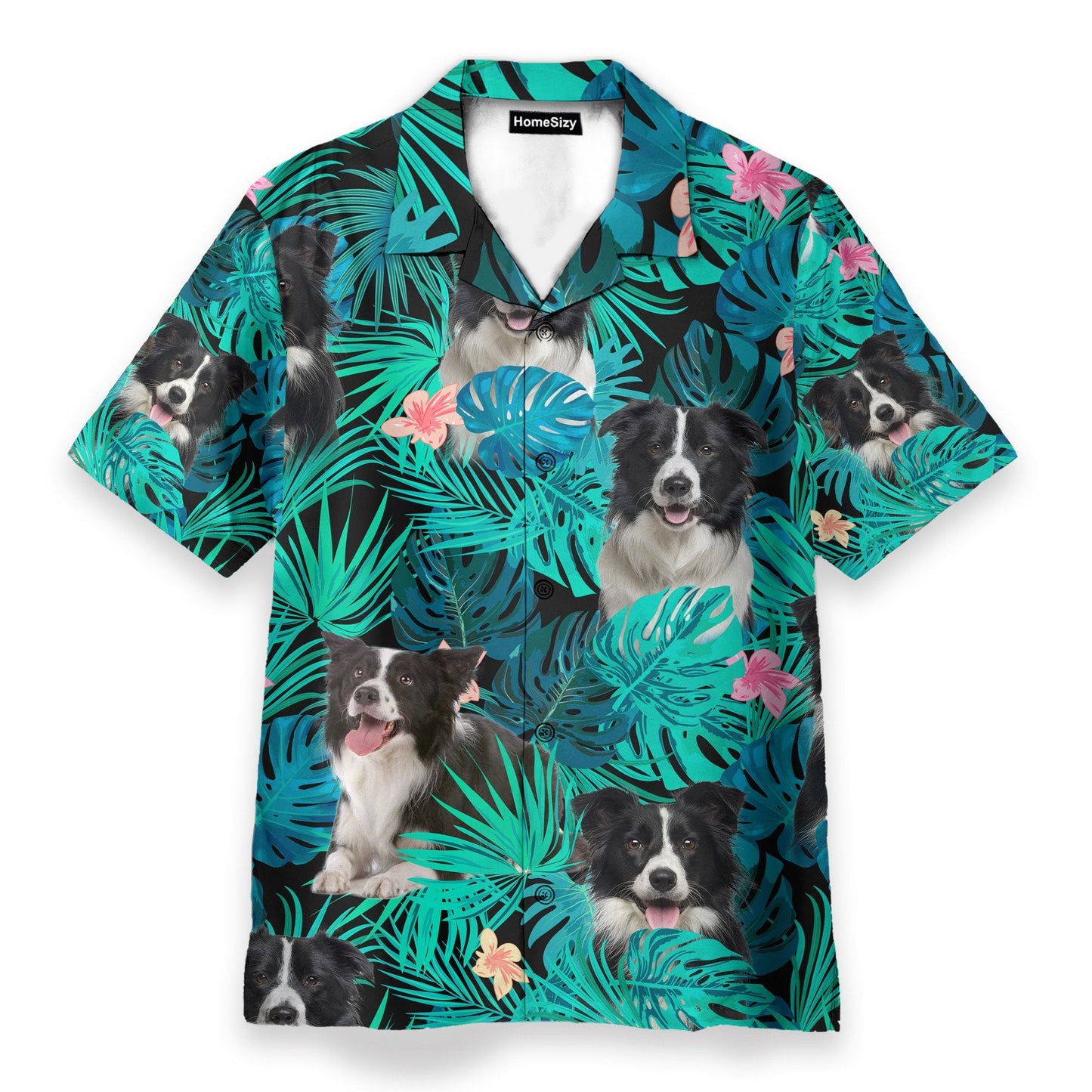 Border Collie In Tropical Green Leaves - Hawaiian Shirt