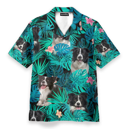 Border Collie In Tropical Green Leaves - Hawaiian Shirt