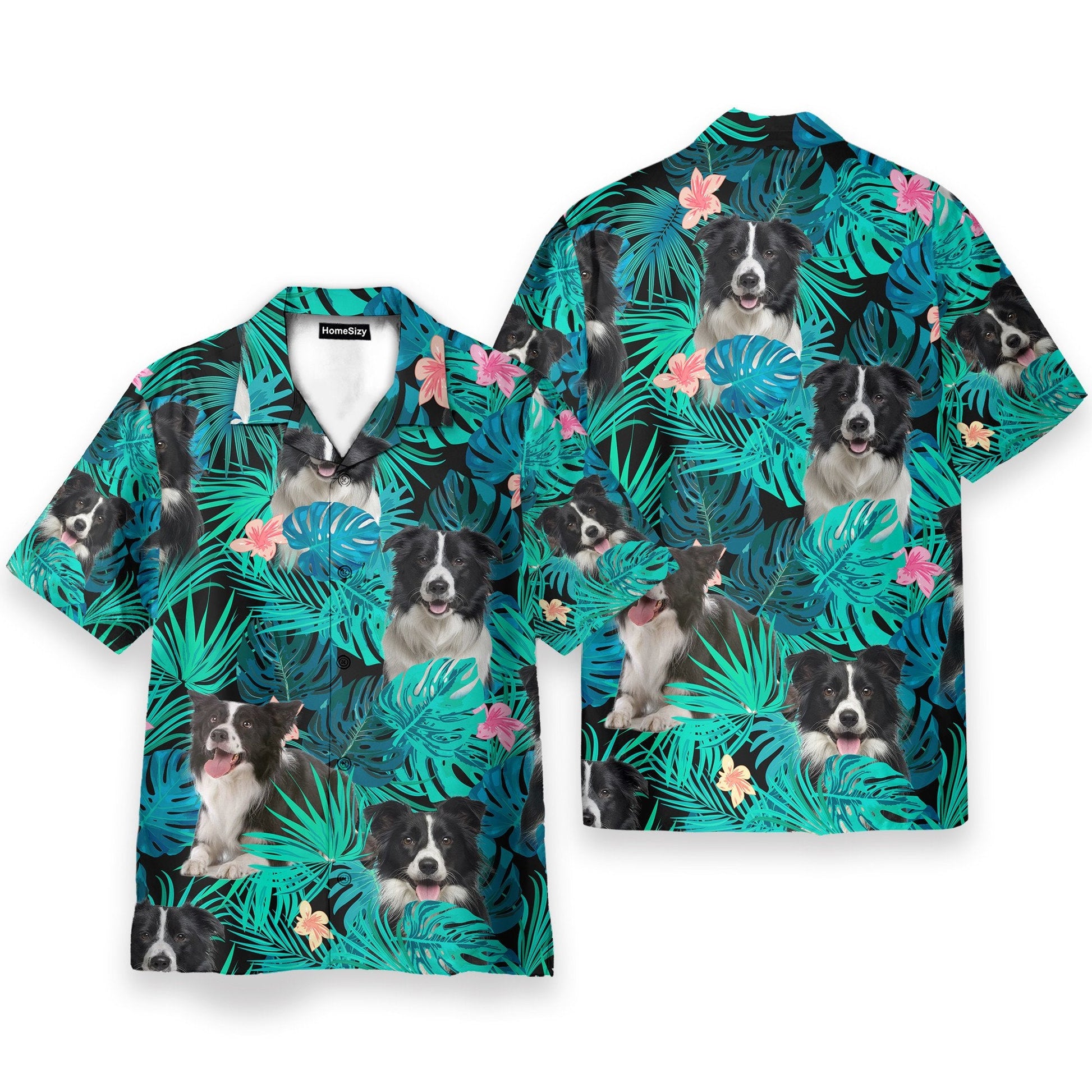 Border Collie In Tropical Green Leaves - Hawaiian Shirt