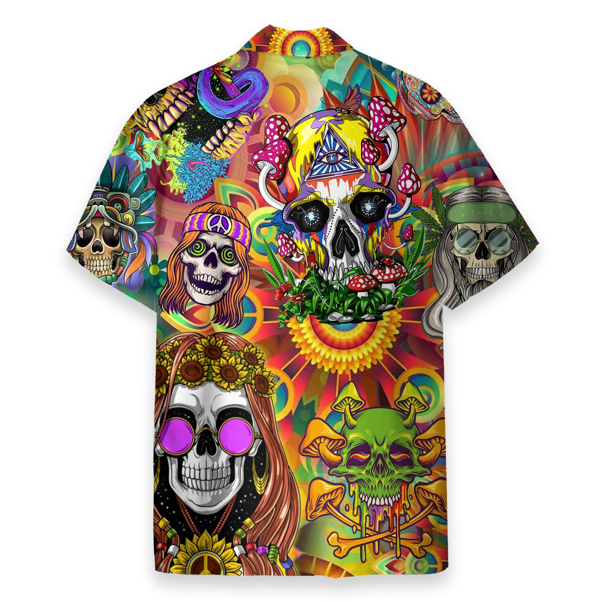Colorful Skull Mushroom Hippie - Hawaiian Shirt