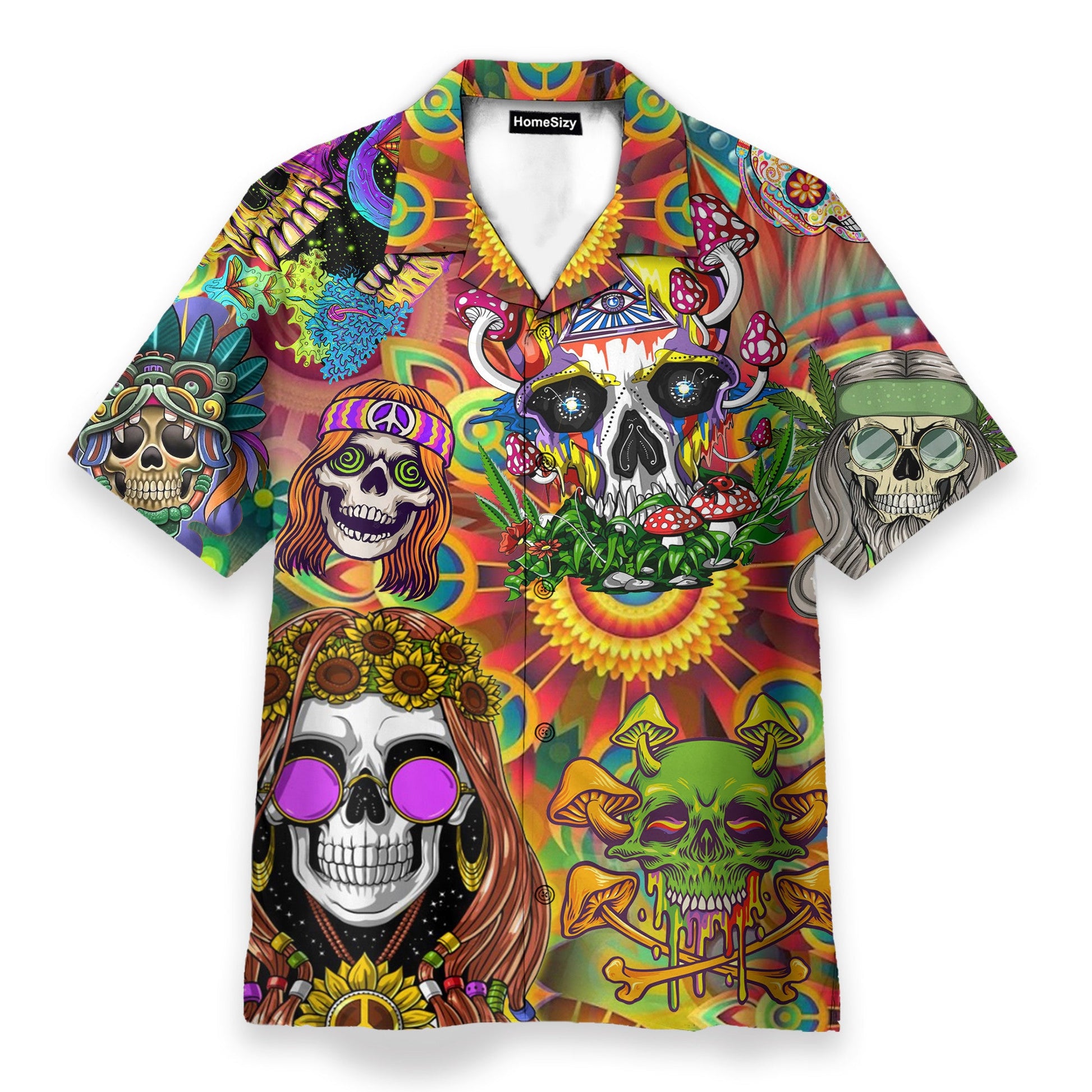 Colorful Skull Mushroom Hippie - Hawaiian Shirt