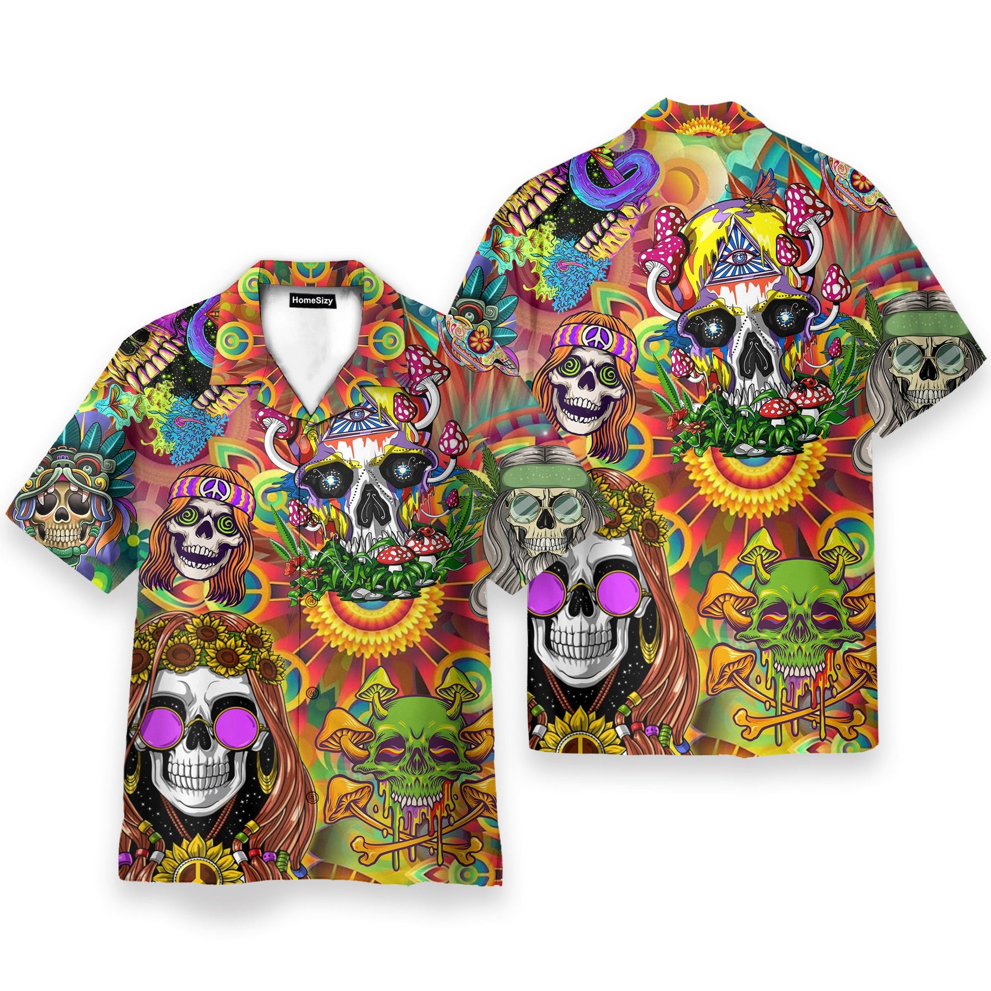Colorful Skull Mushroom Hippie - Hawaiian Shirt