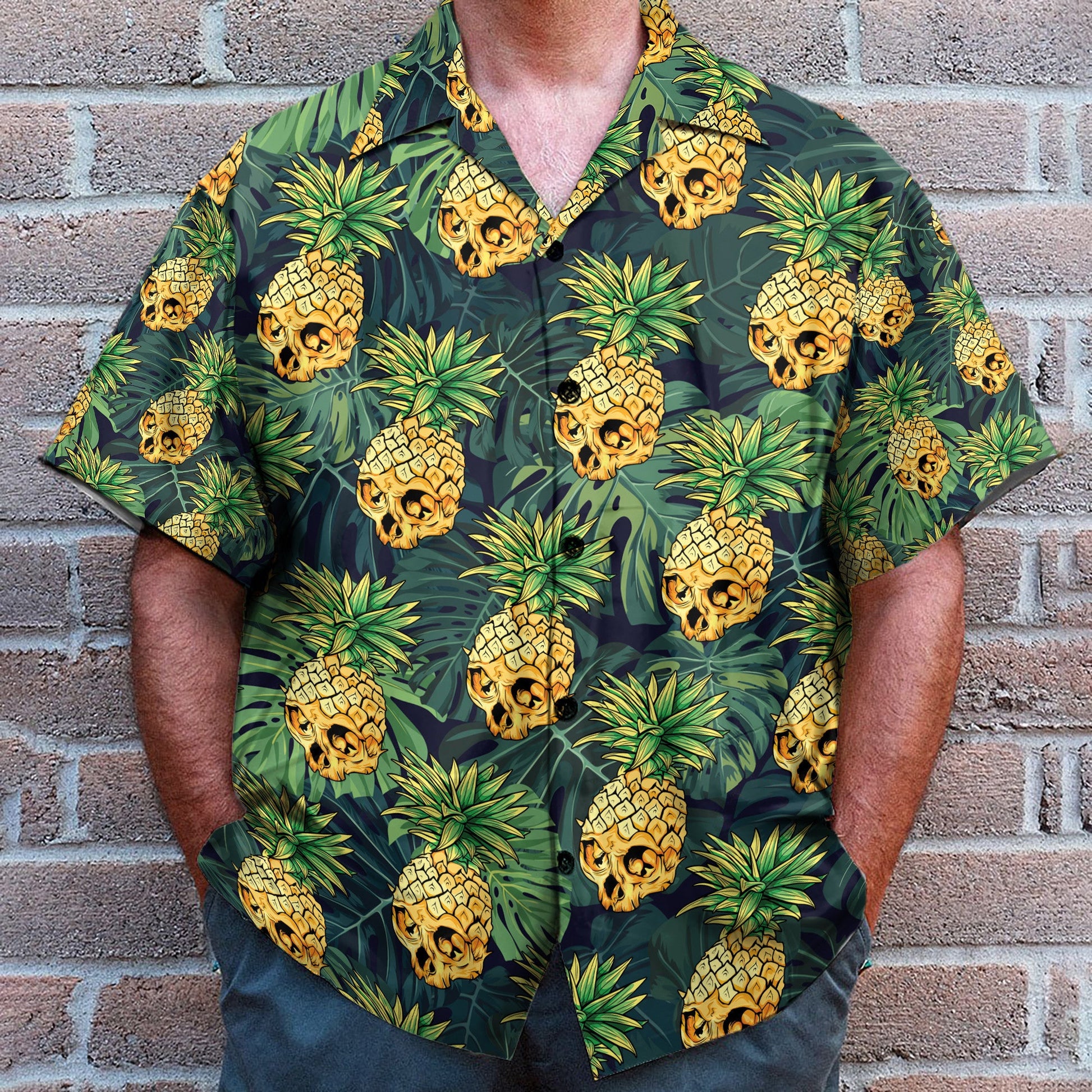 Skull Pineapple Tropical Leaves Pattern - Hawaiian Shirt & Beach Shorts