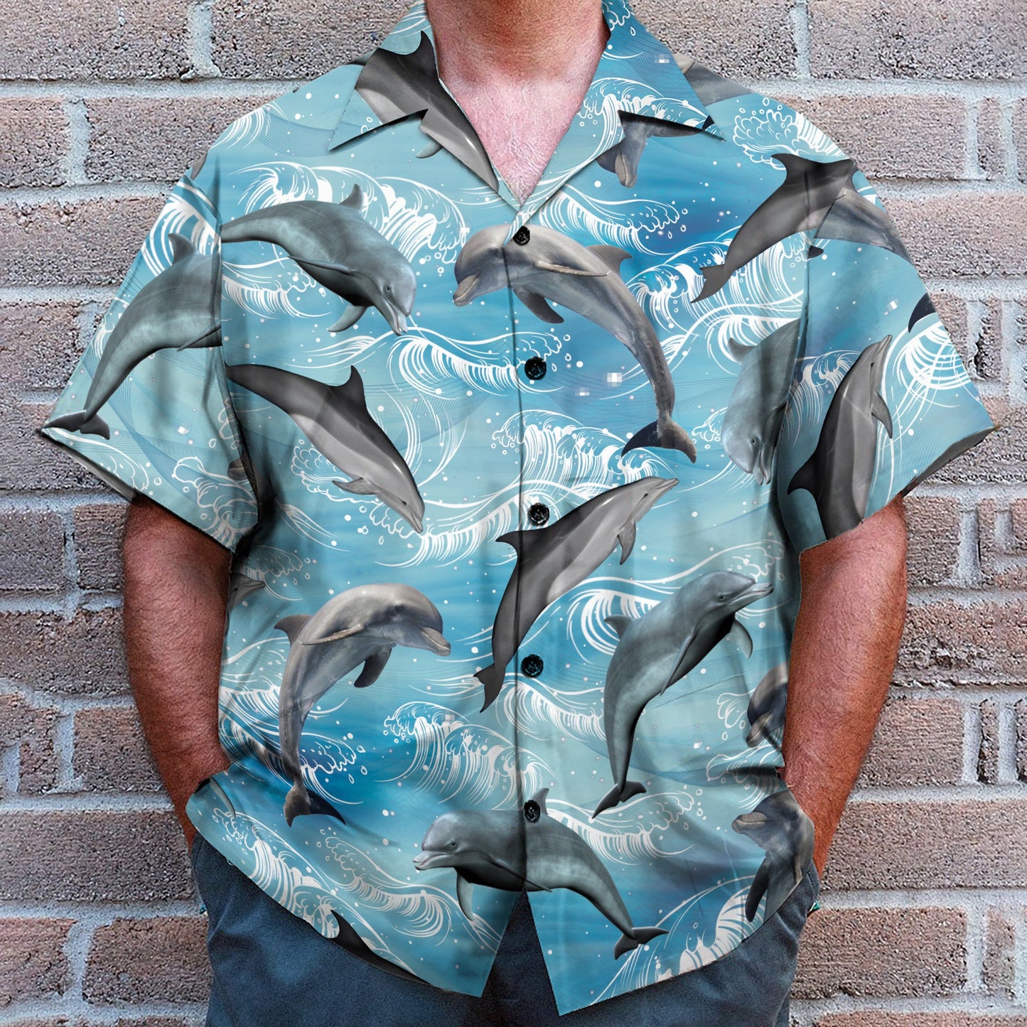 Dolphin Wave Water Blue Beach Pattern - Hawaiian Shirt & Beach Shorts