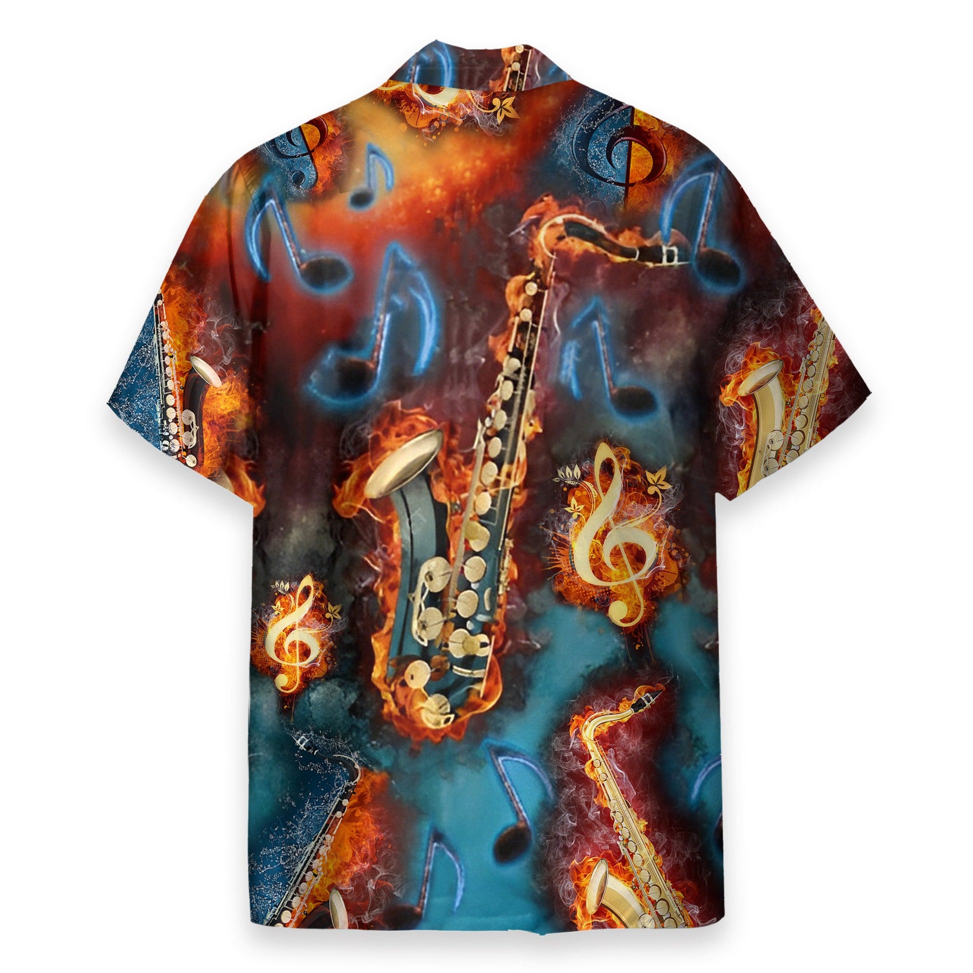 Saxophone Fire Flame Men's Button's Up Shirts - Hawaiian Shirt