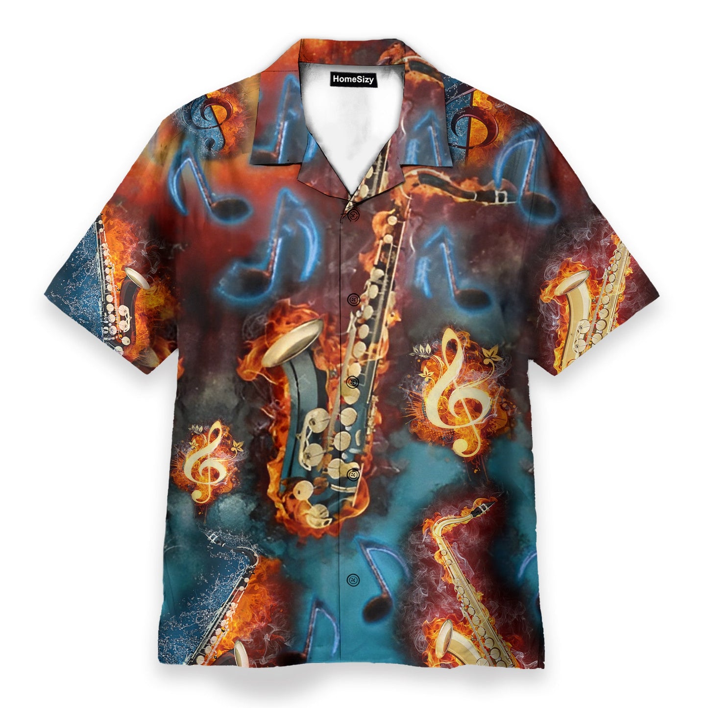 Saxophone Fire Flame Men's Button's Up Shirts - Hawaiian Shirt