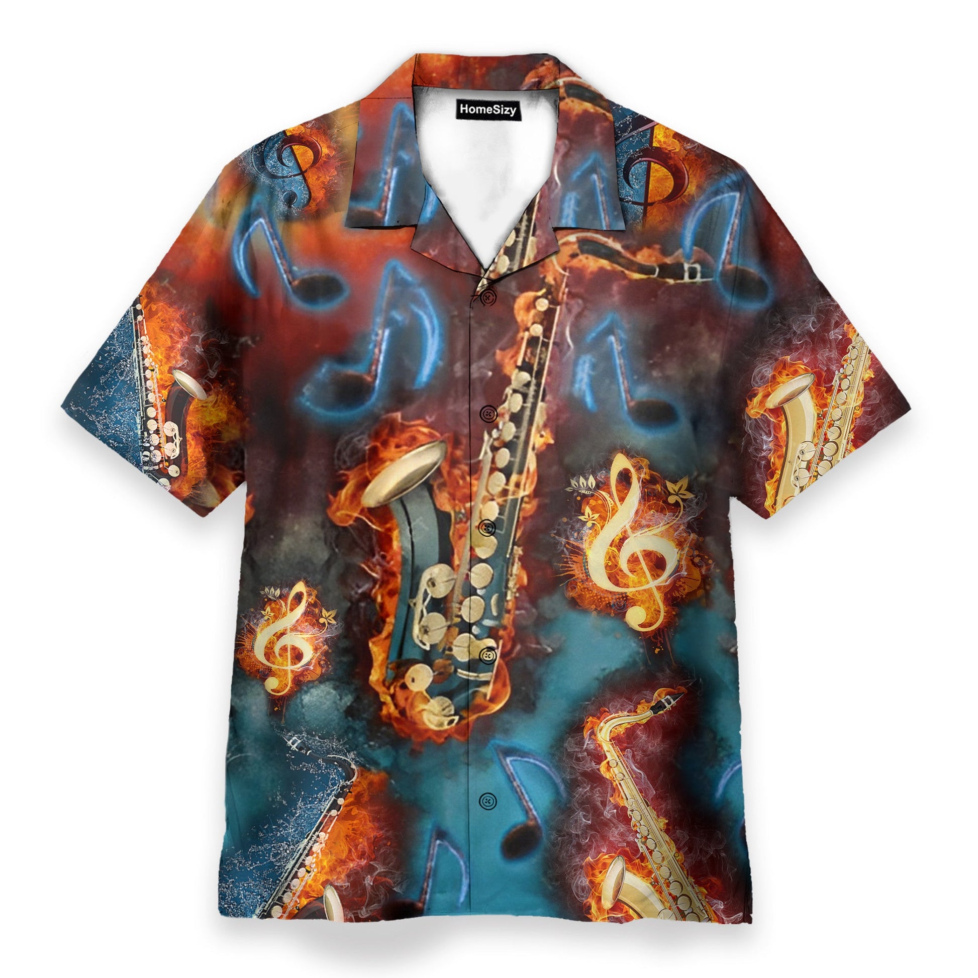 Saxophone Fire Flame Men's Button's Up Shirts - Hawaiian Shirt