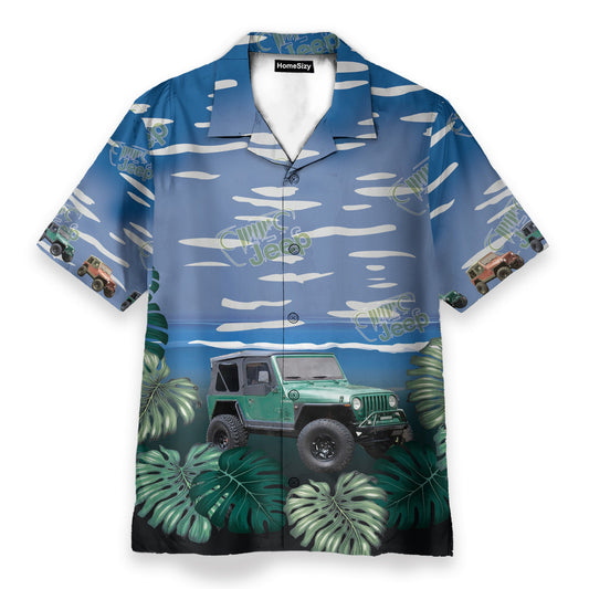 Vintage Jeep Car On The Beach Tropical Summer - Hawaiian Shirt