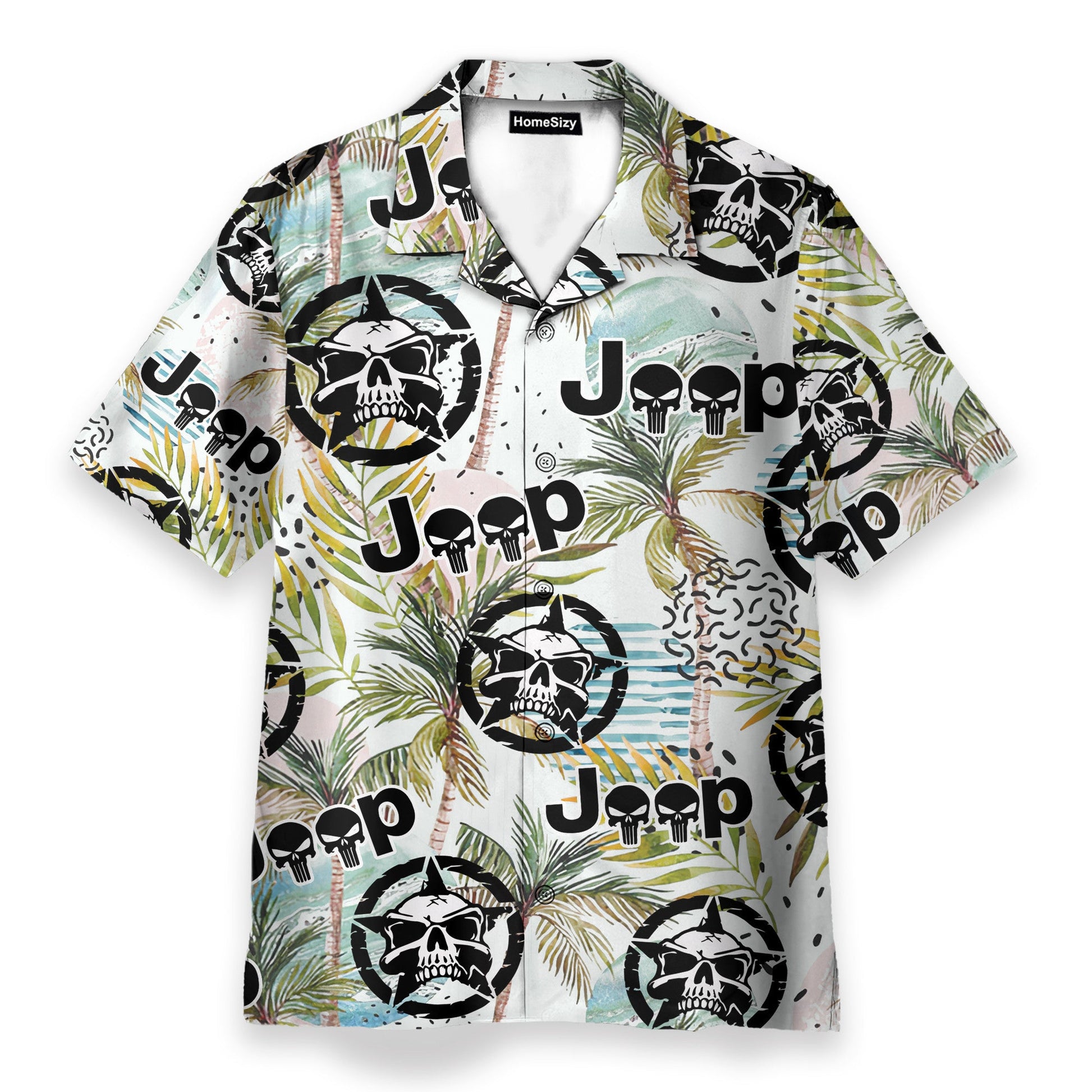 Jeep Skull Tropical Leaves Pattern - Hawaiian Shirt & Beach Shorts