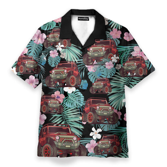 Jeep Car Tropical Flowers Pattern - Hawaiian Shirt