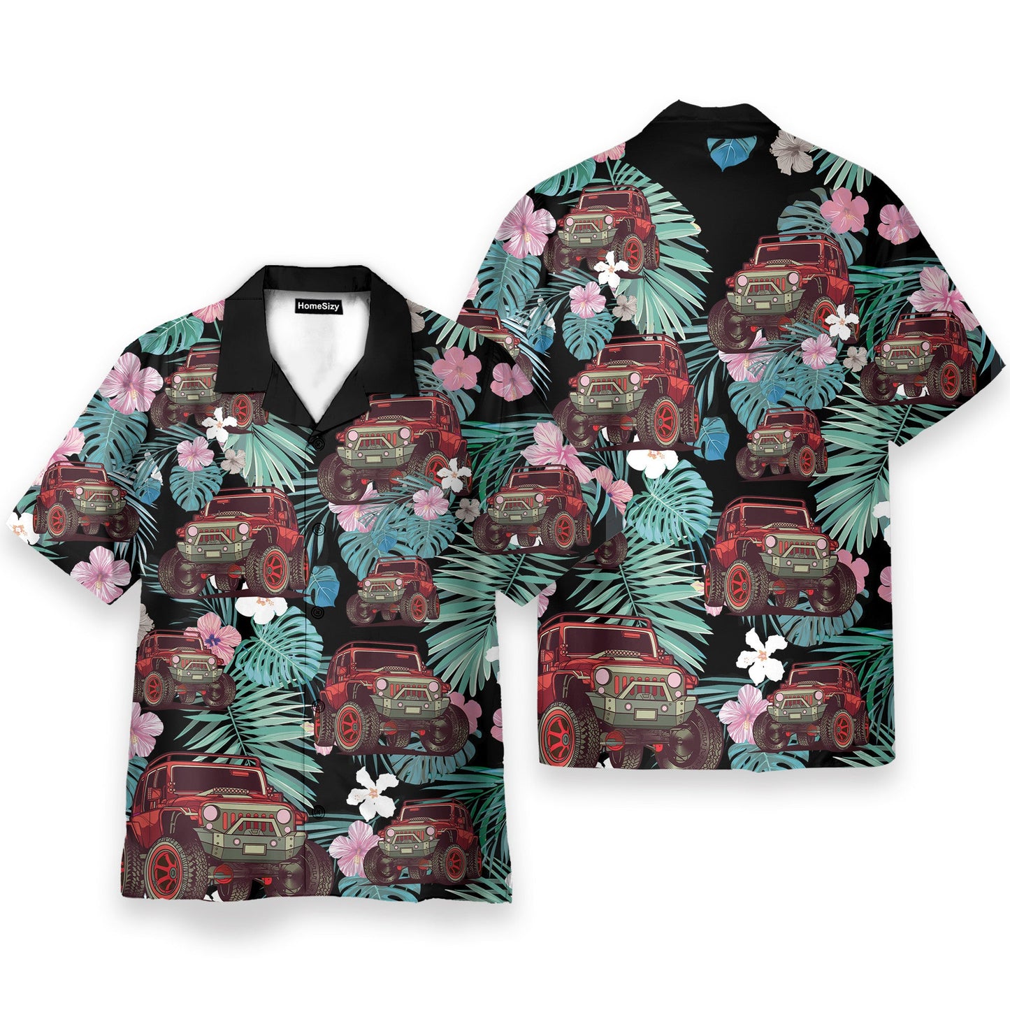 Jeep Car Tropical Flowers Pattern - Hawaiian Shirt