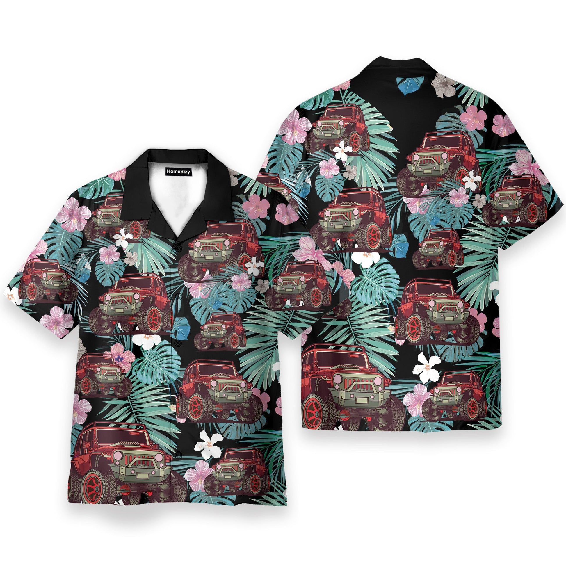 Jeep Car Tropical Flowers Pattern - Hawaiian Shirt
