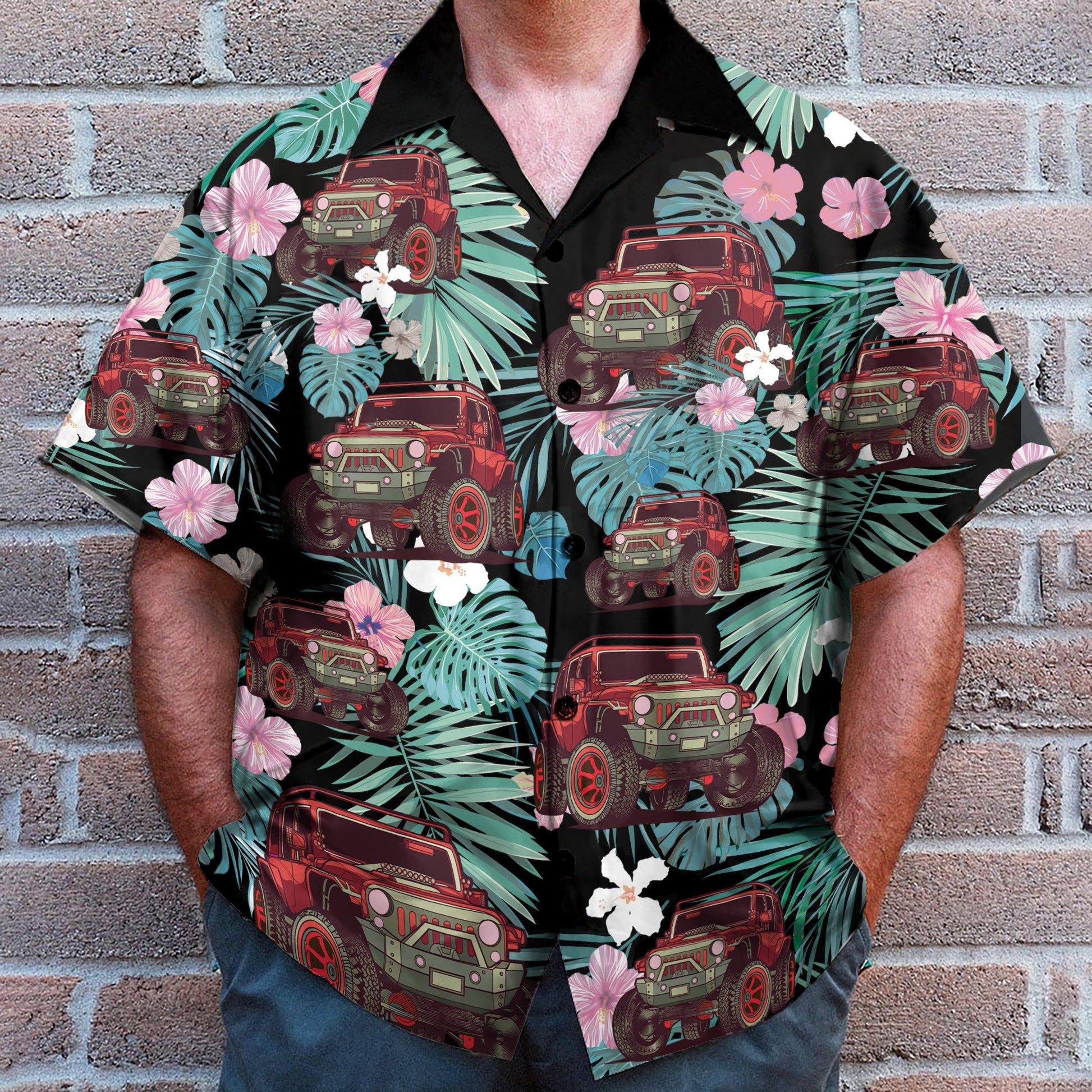 Jeep Car Tropical Flowers Pattern - Hawaiian Shirt