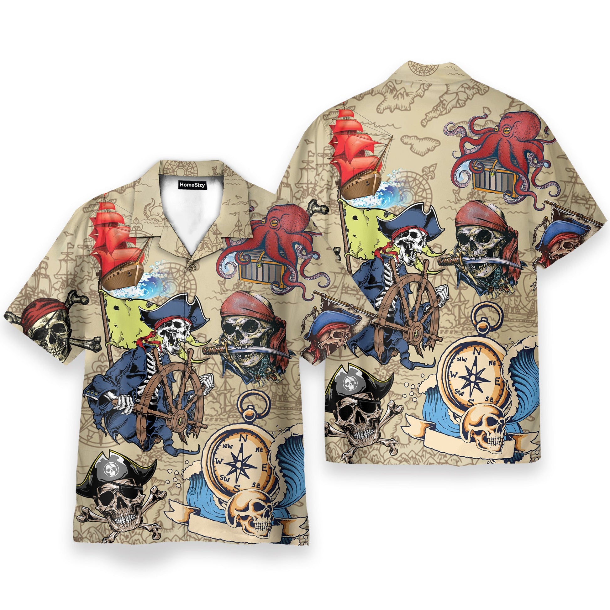 Skull Pirate Men's Button's Up Shirts - Hawaiian Shirt