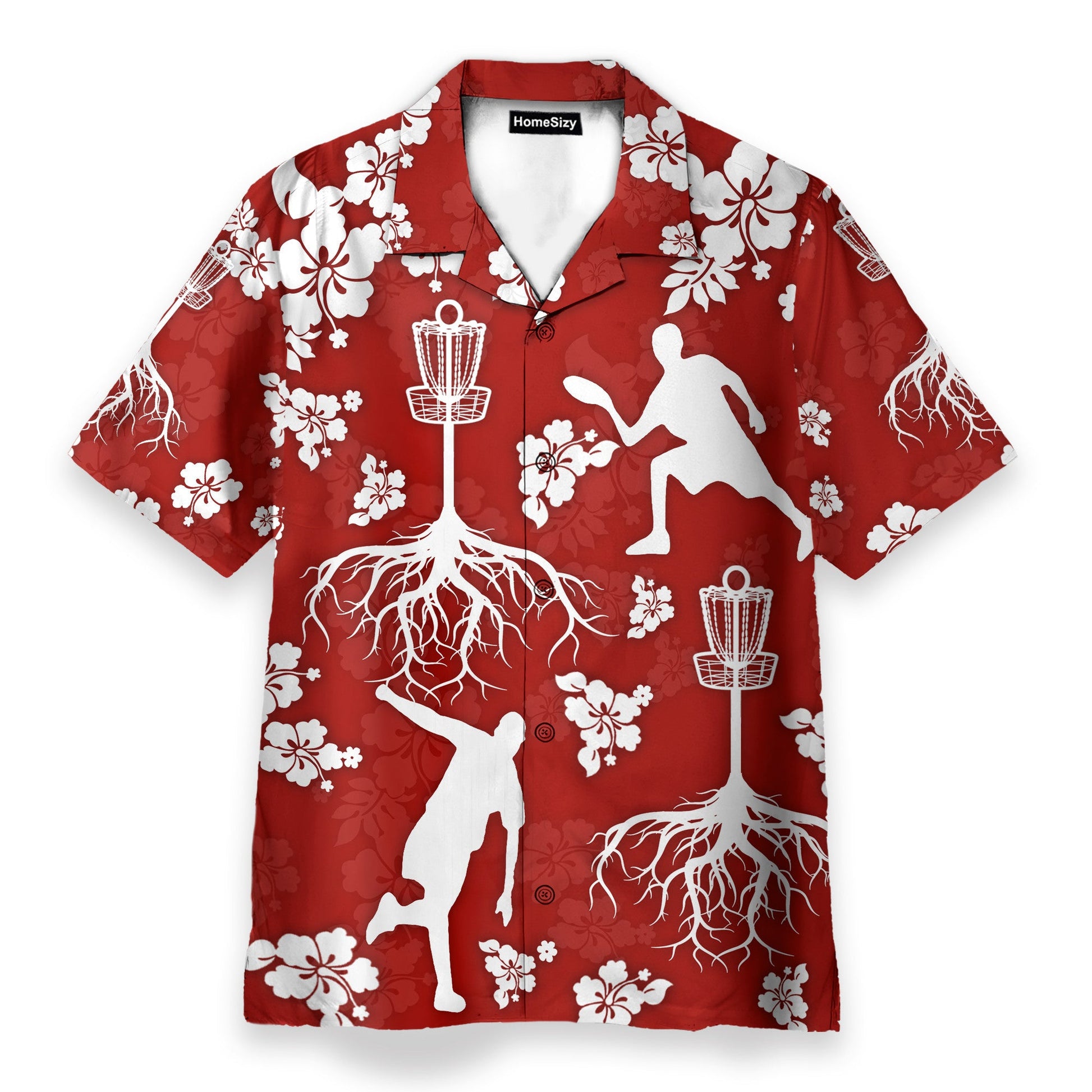 Disc Golf Tree Hibiscus Red Pattern - Hawaiian Shirt