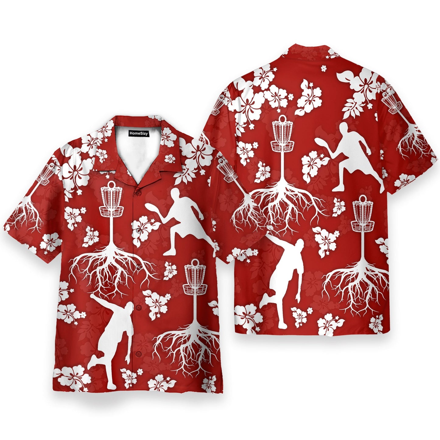 Disc Golf Tree Hibiscus Red Pattern - Hawaiian Shirt