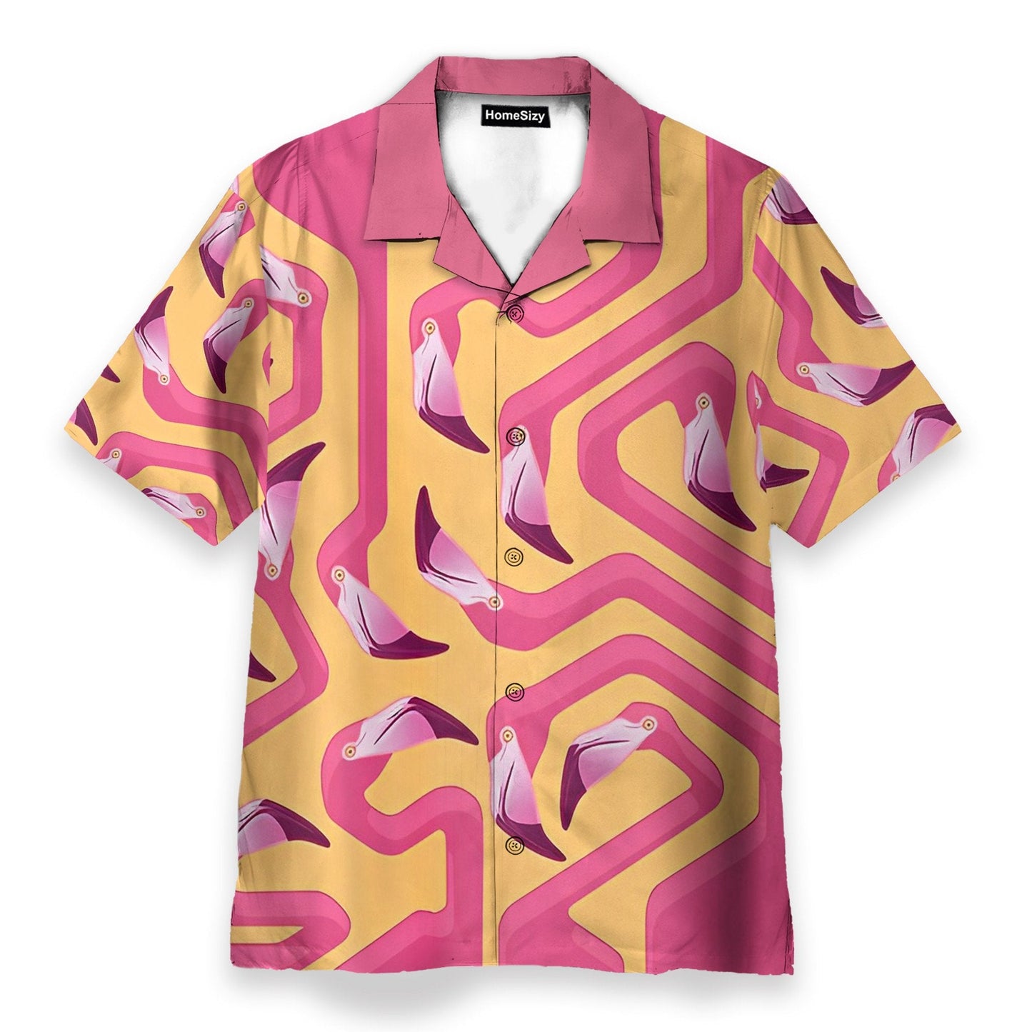 Pink Flamingo Maze Yellow Background - Hawaiian Shirt & Beach Shorts