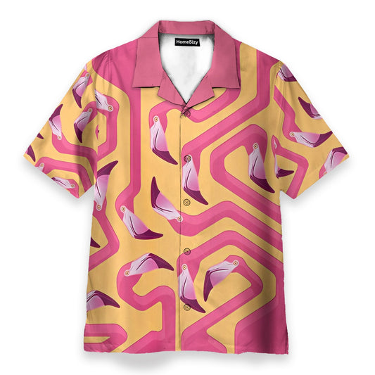 Pink Flamingo Maze Yellow Background - Hawaiian Shirt & Beach Shorts