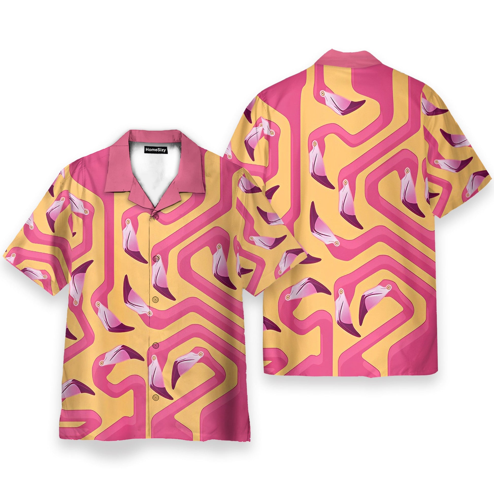 Pink Flamingo Maze Yellow Background - Hawaiian Shirt & Beach Shorts