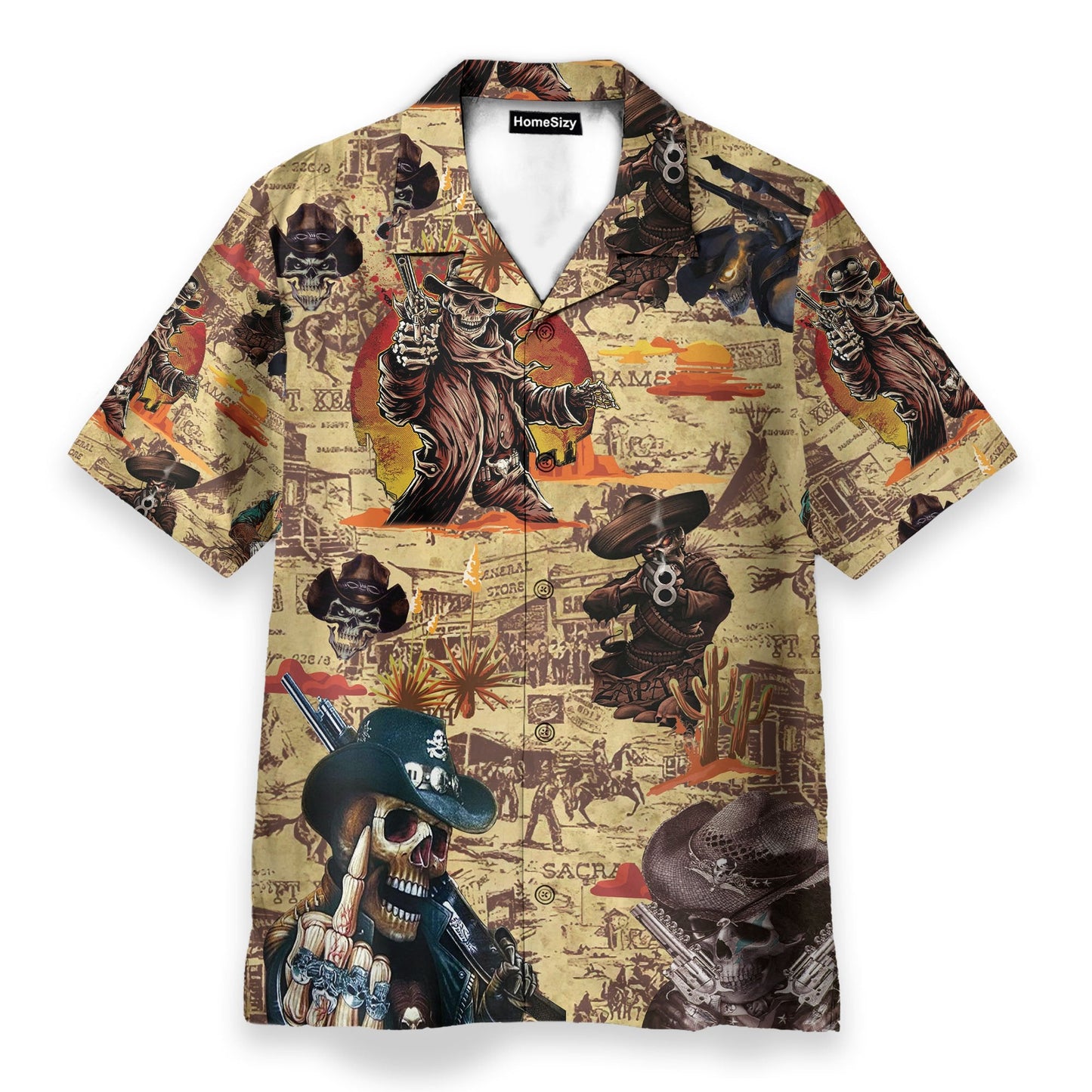 Cowboy Skull Men's Button's Up Shirts - Hawaiian Shirt