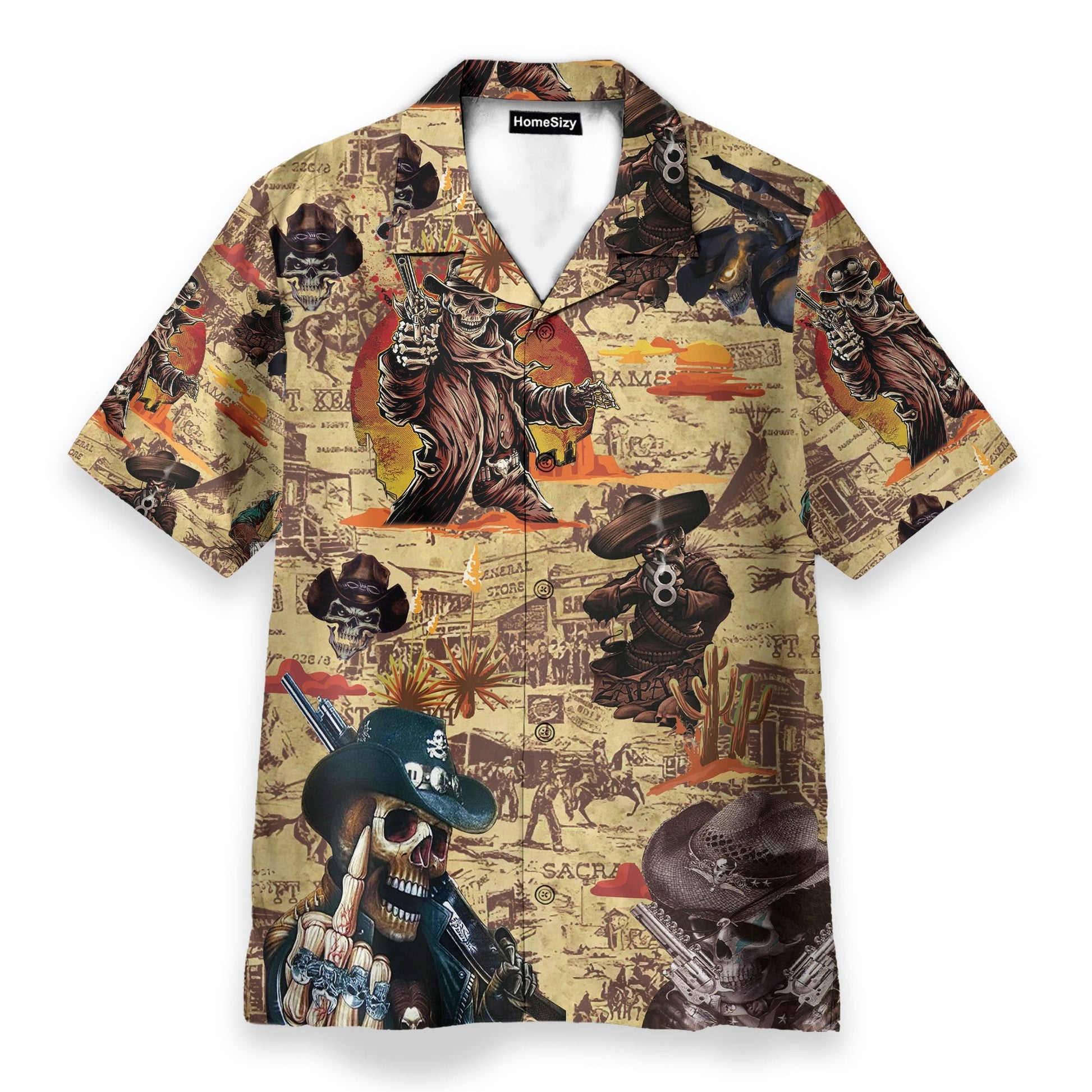 Cowboy Skull Men's Button's Up Shirts - Hawaiian Shirt