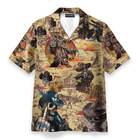 Cowboy Skull Men's Button's Up Shirts - Hawaiian Shirt