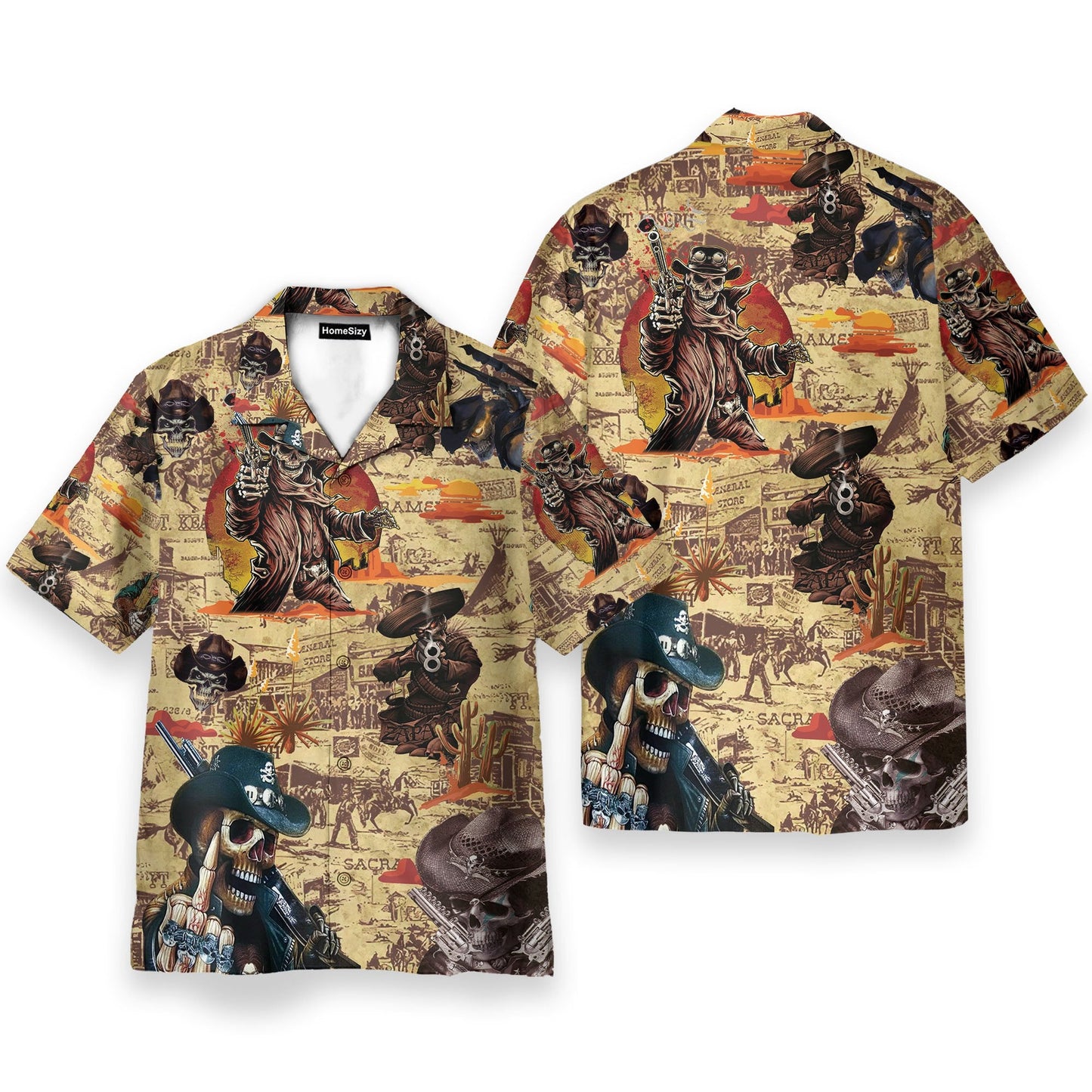 Cowboy Skull Men's Button's Up Shirts - Hawaiian Shirt