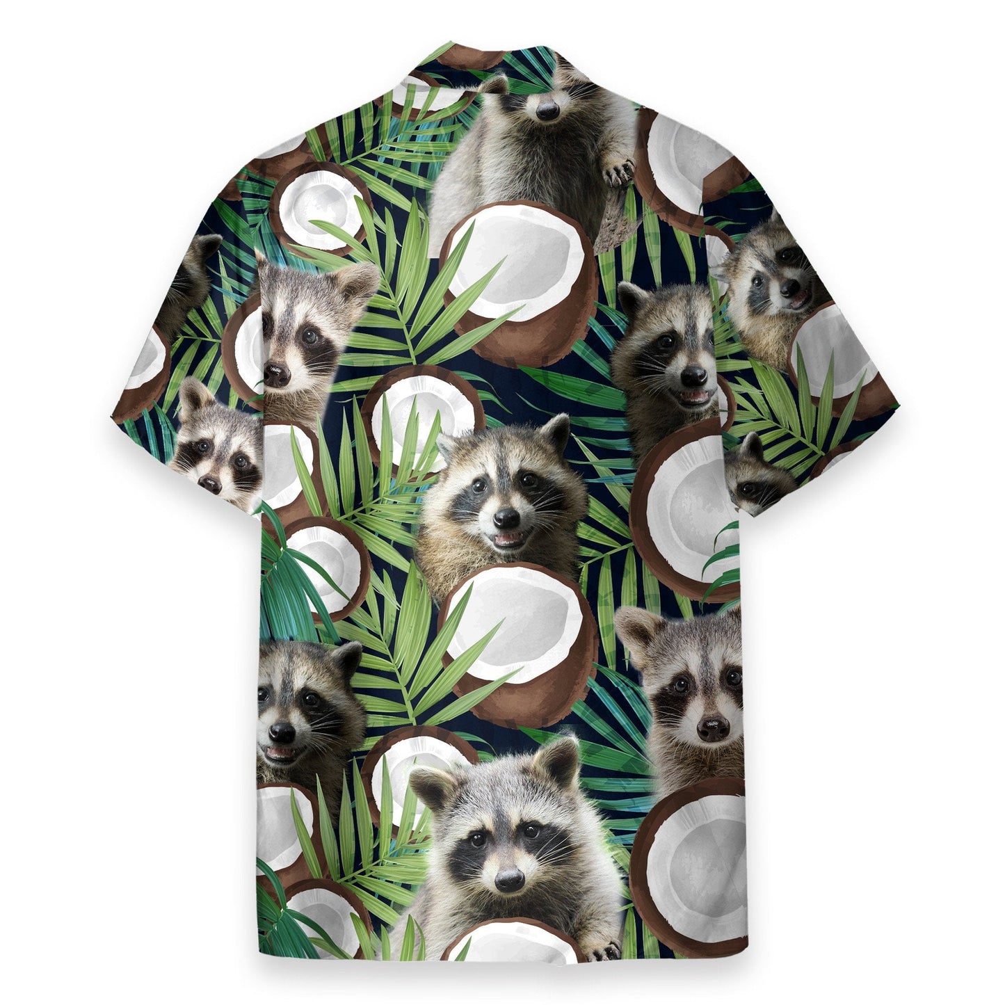 Raccoon With Coconut In Tropical Green Leaves - Hawaiian Shirt