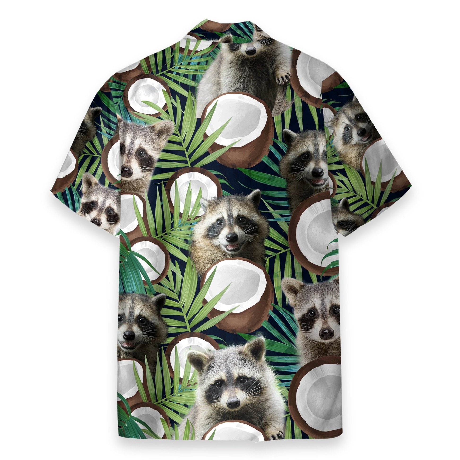 Raccoon With Coconut In Tropical Green Leaves - Hawaiian Shirt