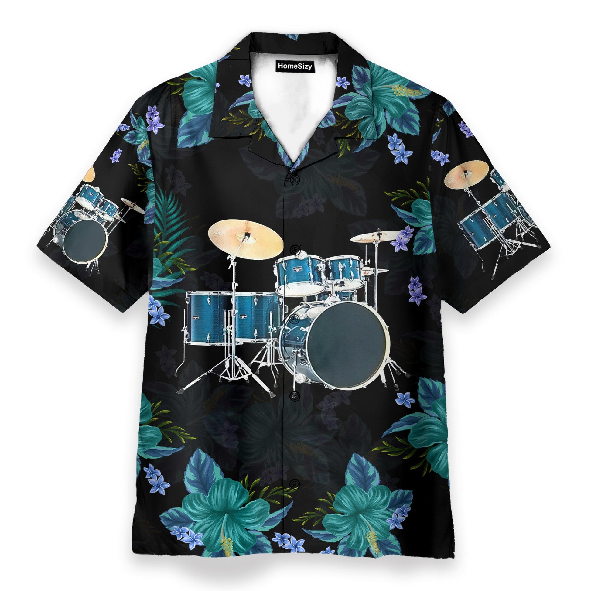 Blue Drum Tropical Flower Pattern - Hawaiian Shirt