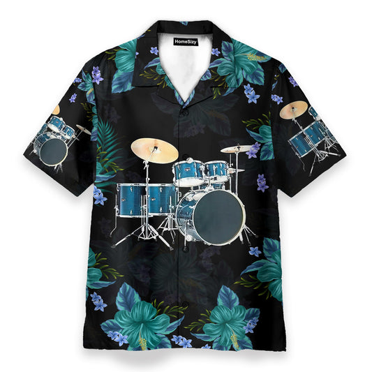 Blue Drum Tropical Flower Pattern - Hawaiian Shirt