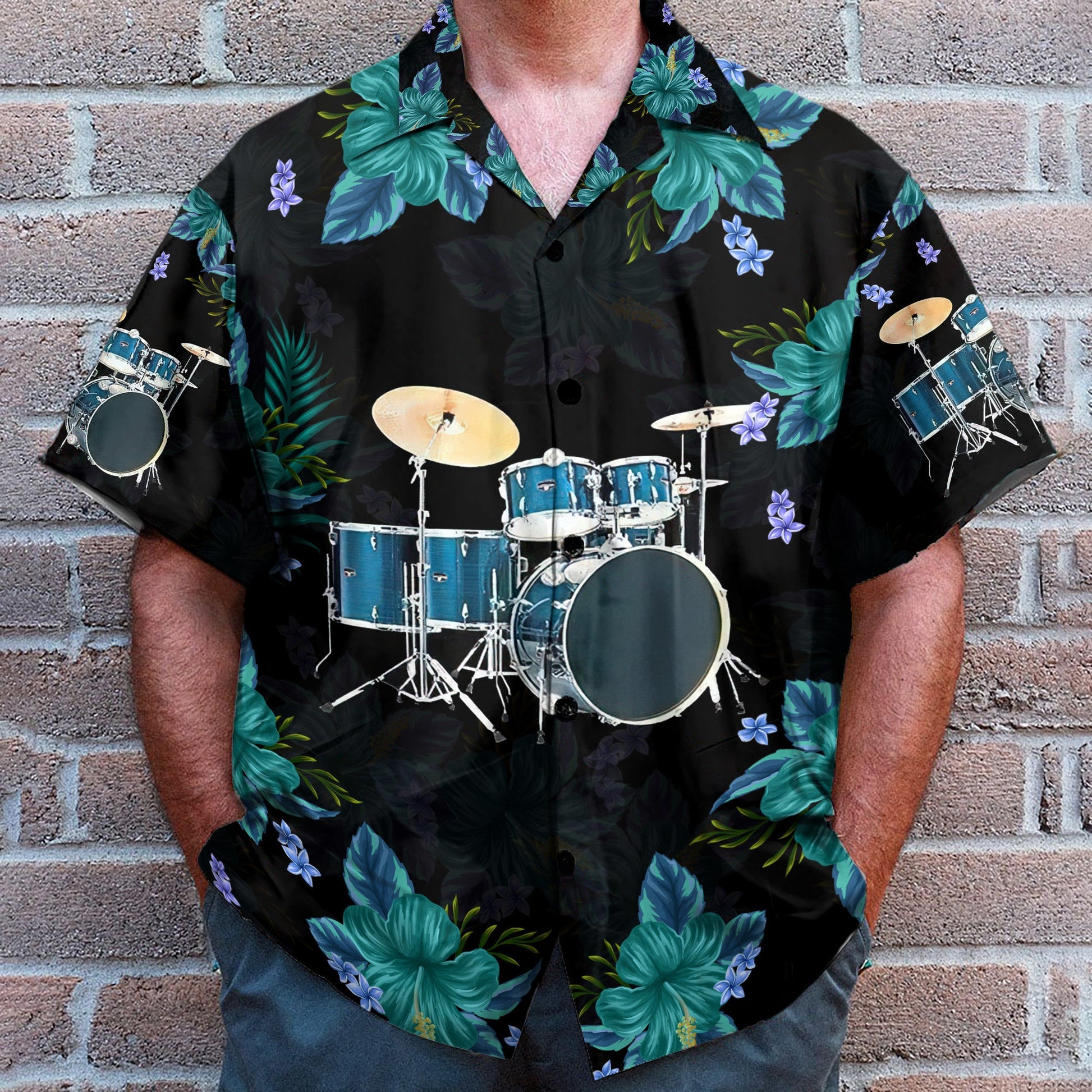 Blue Drum Tropical Flower Pattern - Hawaiian Shirt