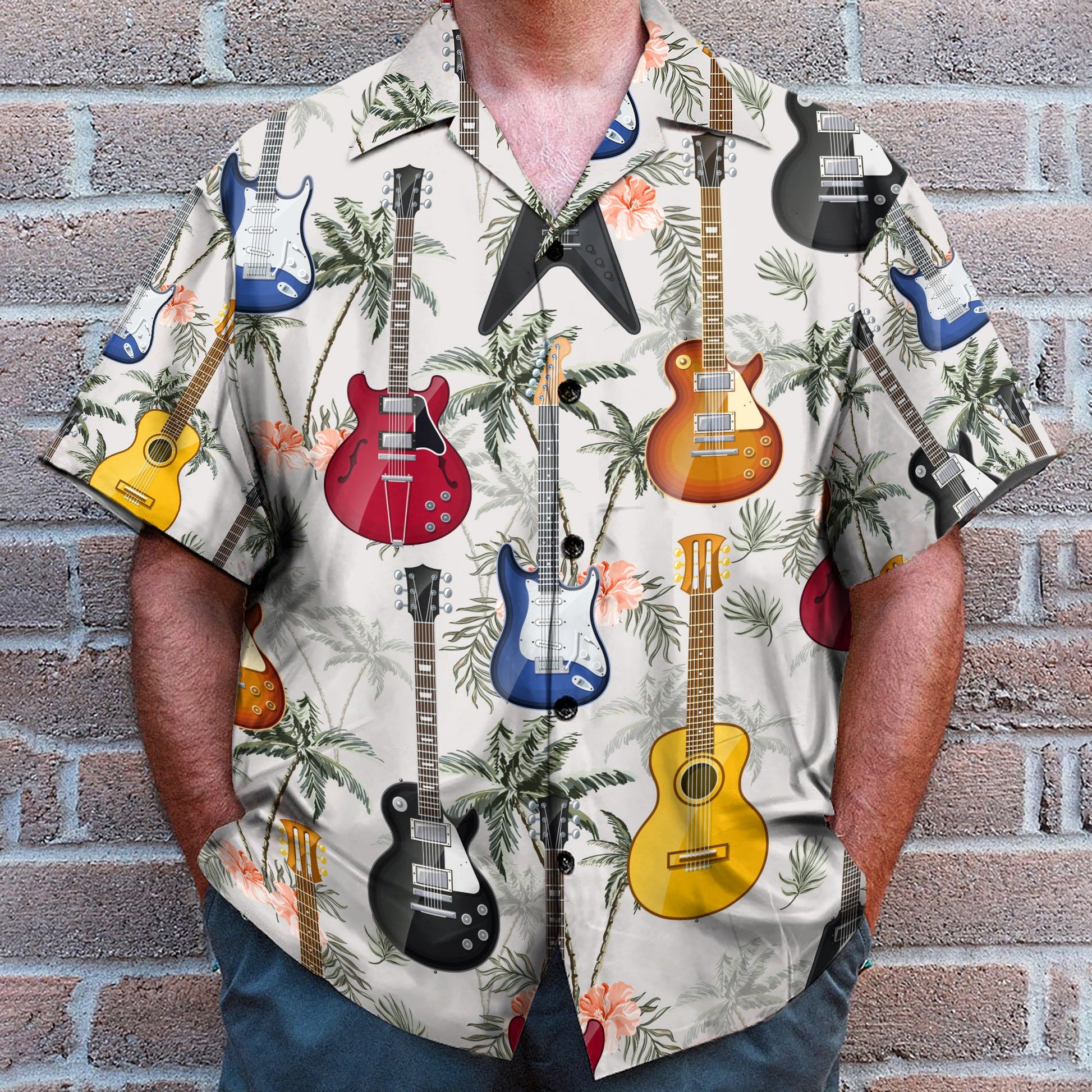 Guitar Tropical Vintage Leaves Pattern - Hawaiian Shirt