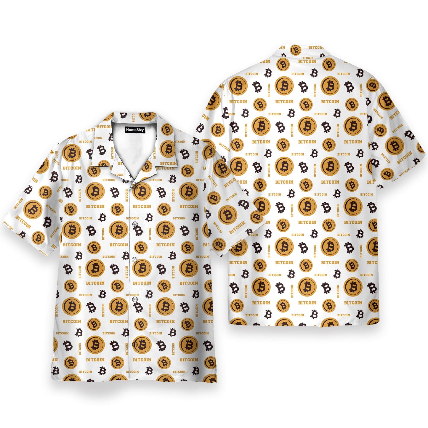 Bitcoin Seamless Pattern In White Background - Hawaiian Shirt & Beach Shorts