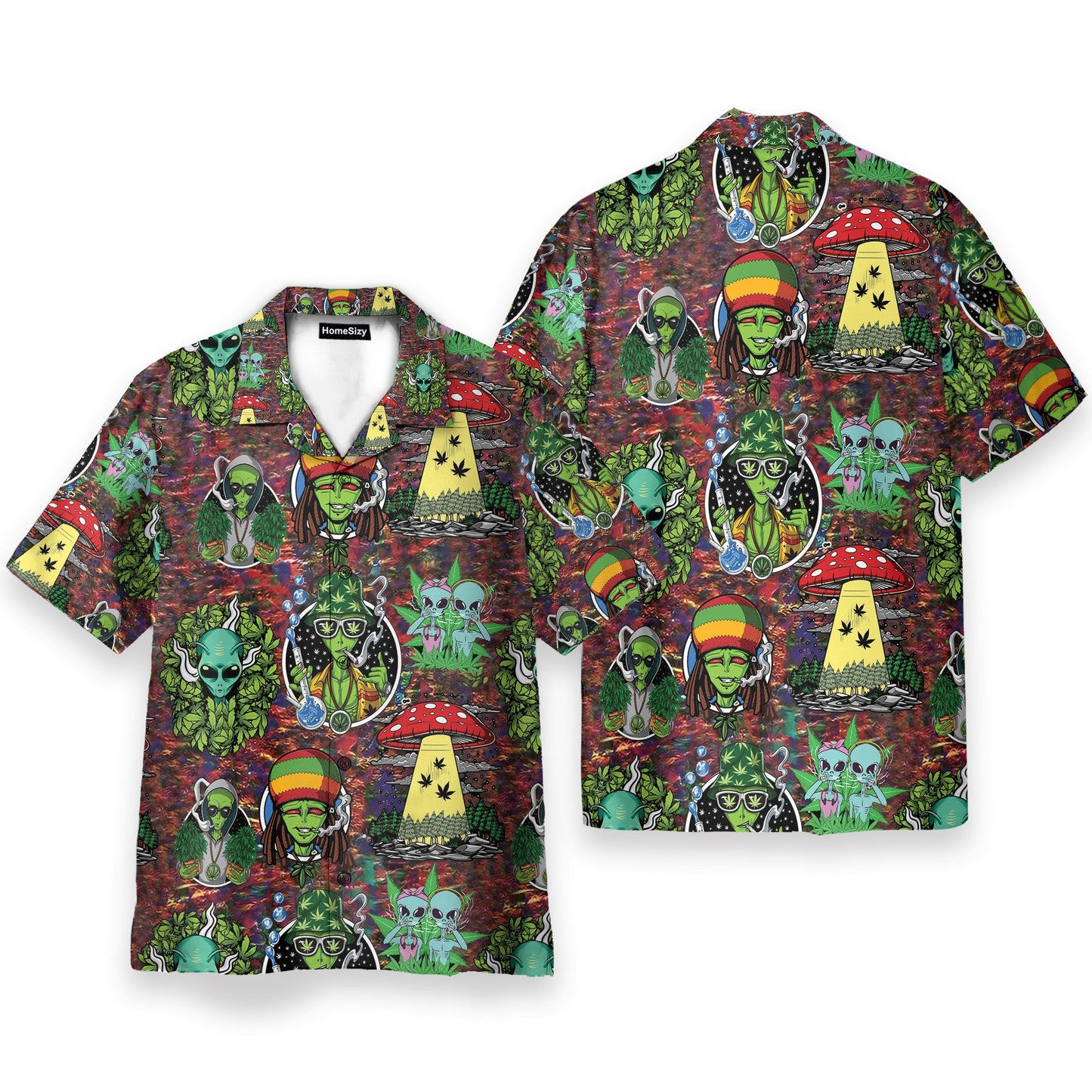 Hippie Trippy Alien Smoke Weed - Hawaiian Shirt & Beach Shorts