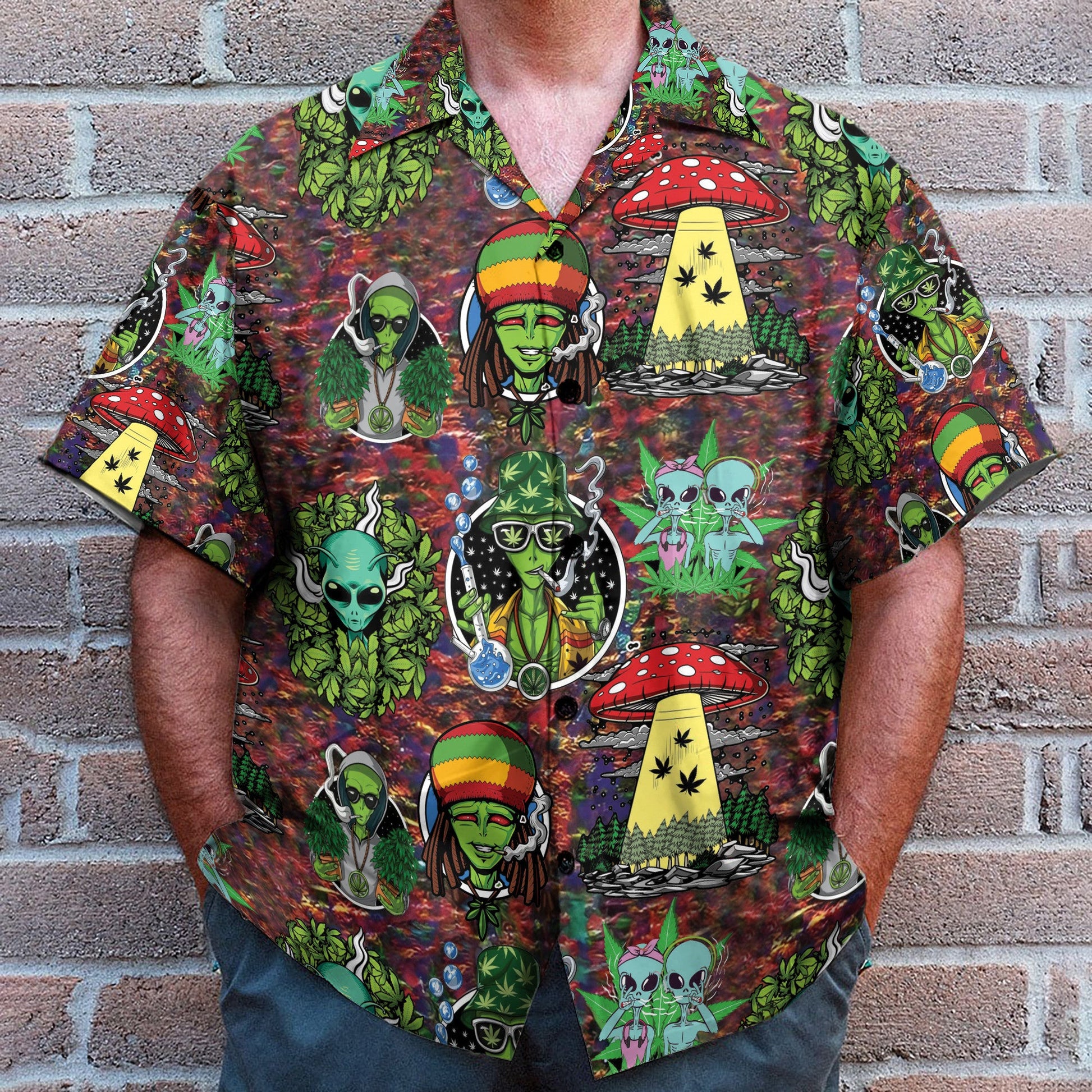 Hippie Trippy Alien Smoke Weed - Hawaiian Shirt & Beach Shorts