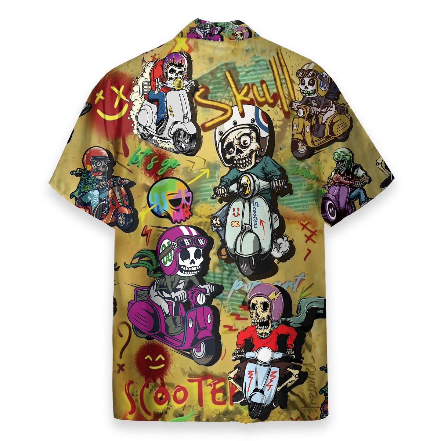Funny Skull Riding Motorcycle Scooters - Hawaiian Shirt