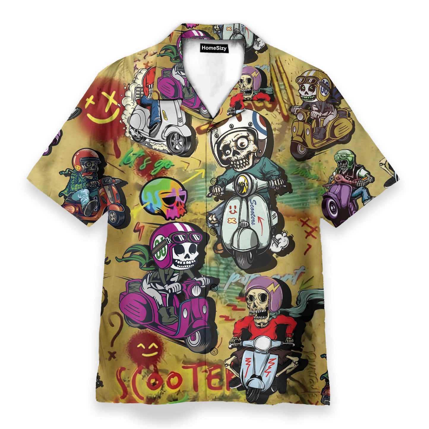Funny Skull Riding Motorcycle Scooters - Hawaiian Shirt
