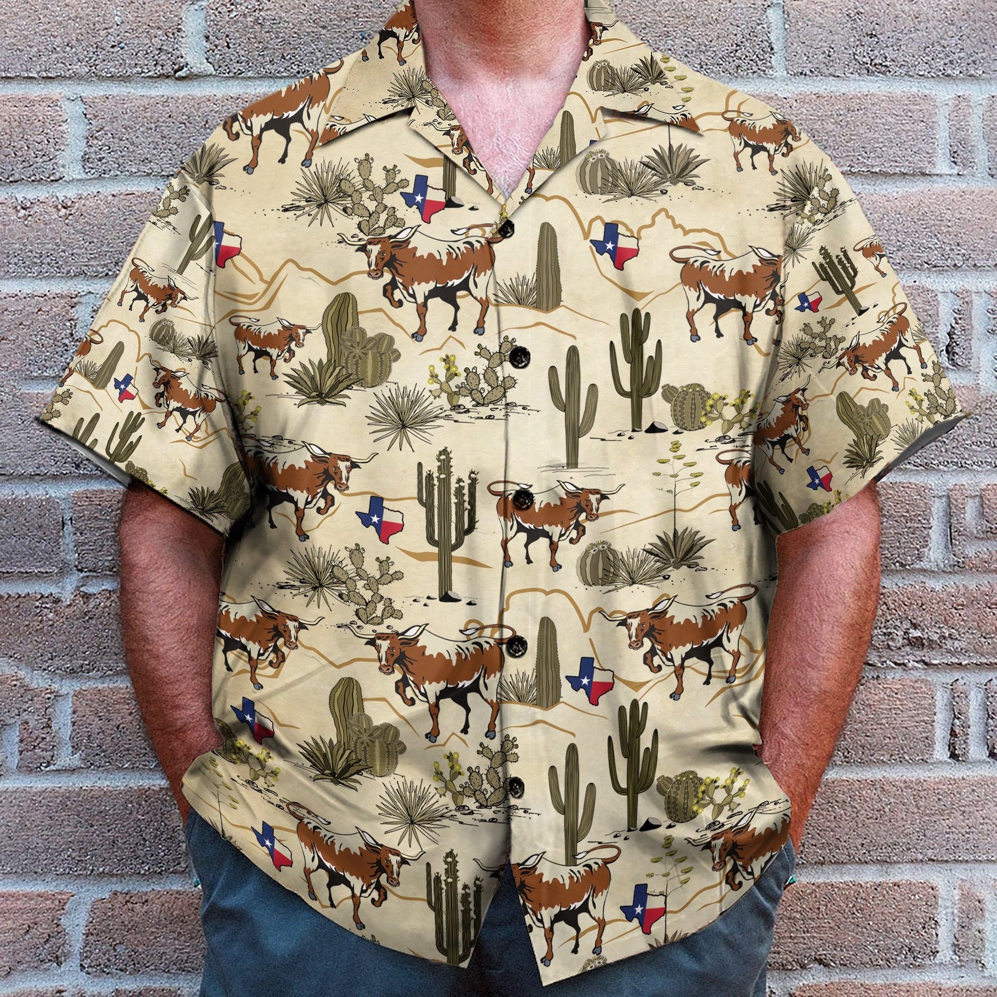 Longhorn Texas Men's Button's Up Shirts - Hawaiian Shirt & Beach Shorts