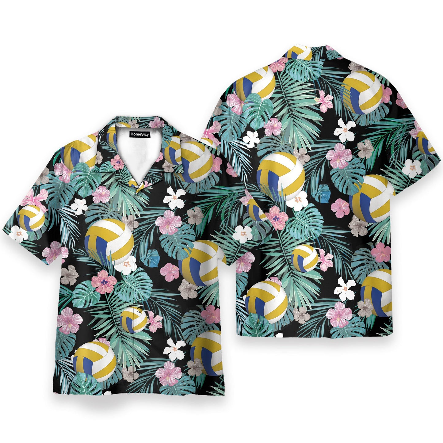 Volleyball Tropical Leaves Pattern - Hawaiian Shirt & Beach Shorts