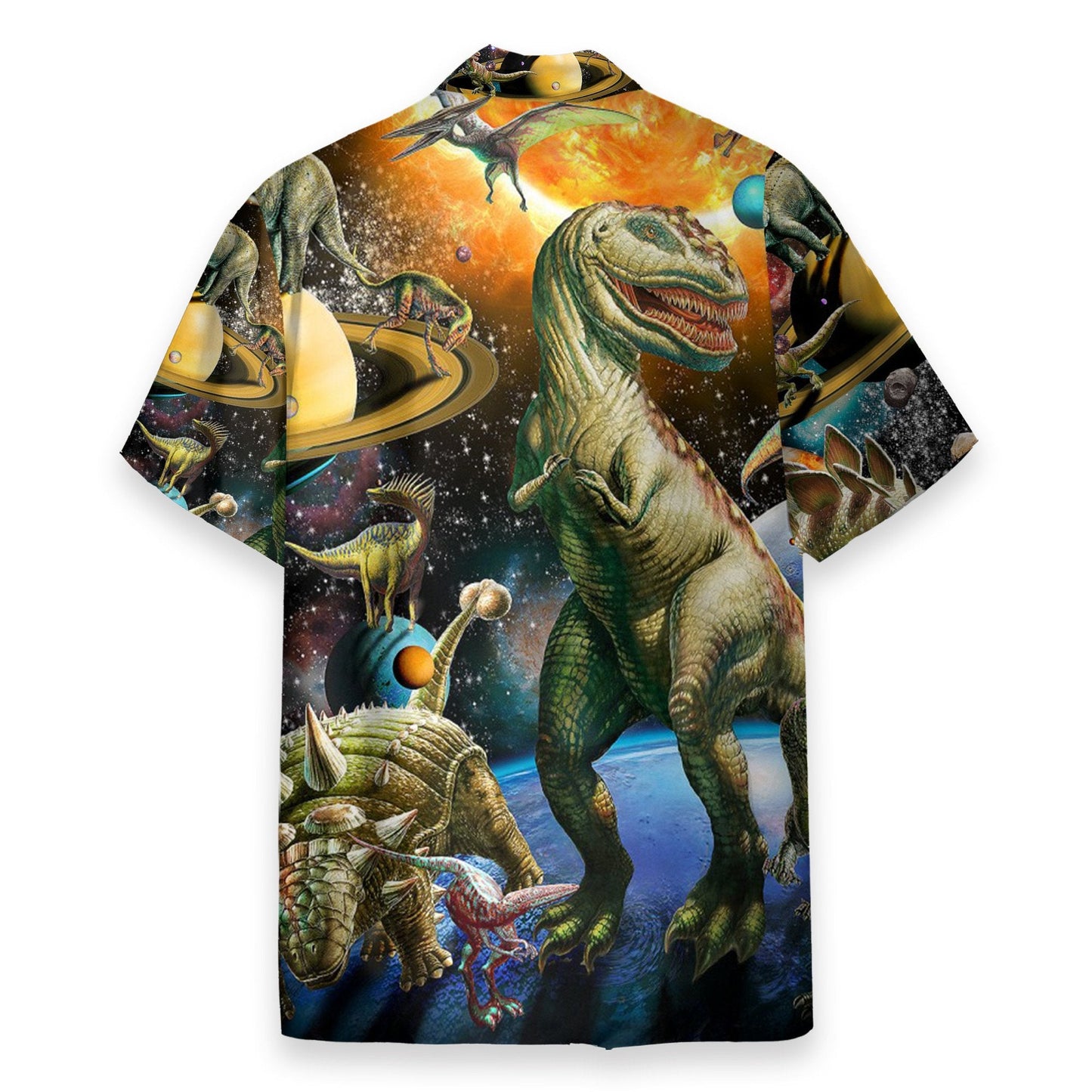 Dinosaur In The Space Men's Button's Up Shirts - Hawaiian Shirt