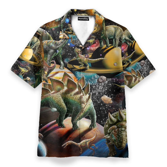 Dinosaur In The Space Men's Button's Up Shirts - Hawaiian Shirt