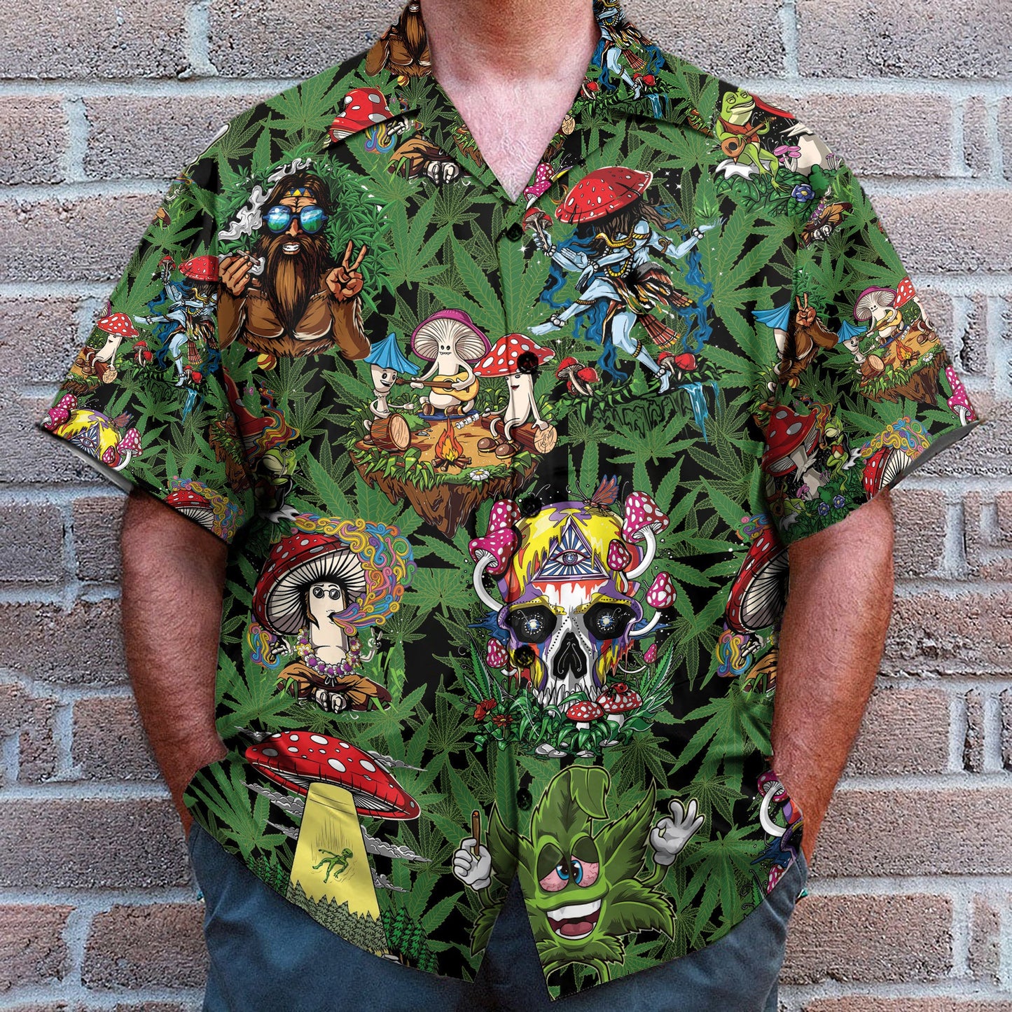 Amazing Hippie Mushroom And Green Weed - Hawaiian Shirt