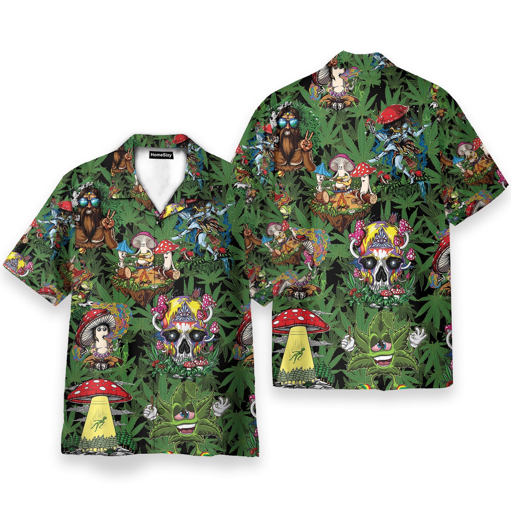 Amazing Hippie Mushroom And Green Weed - Hawaiian Shirt